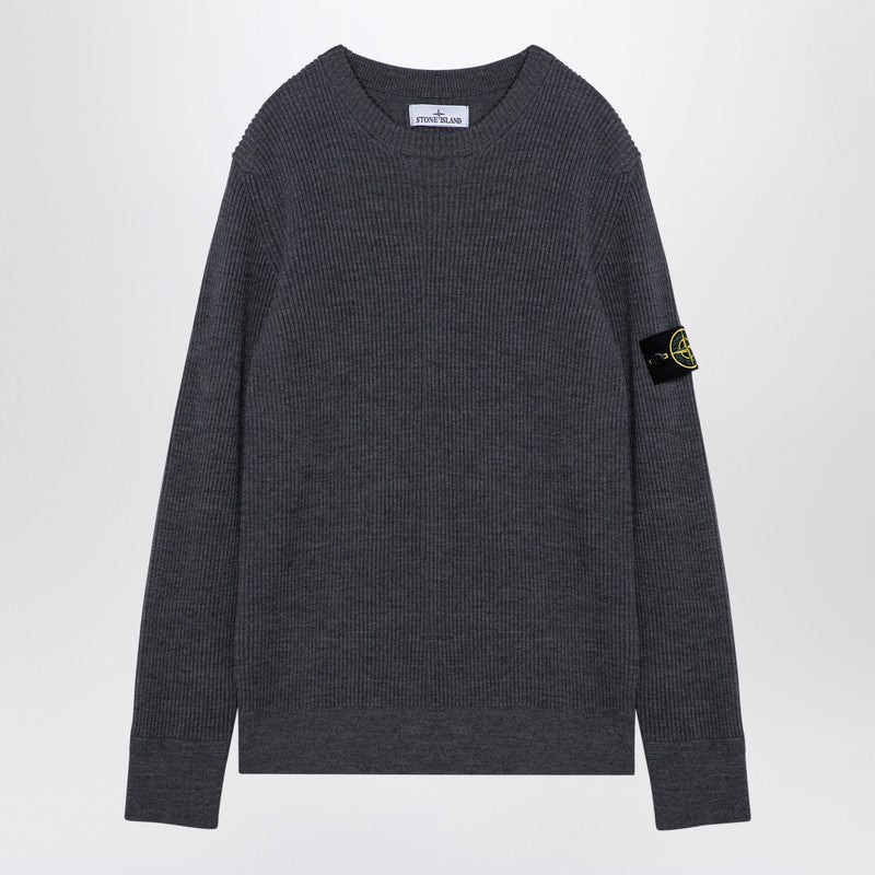Stone Island Grey Ribbed Sweater In Wool Men - 1