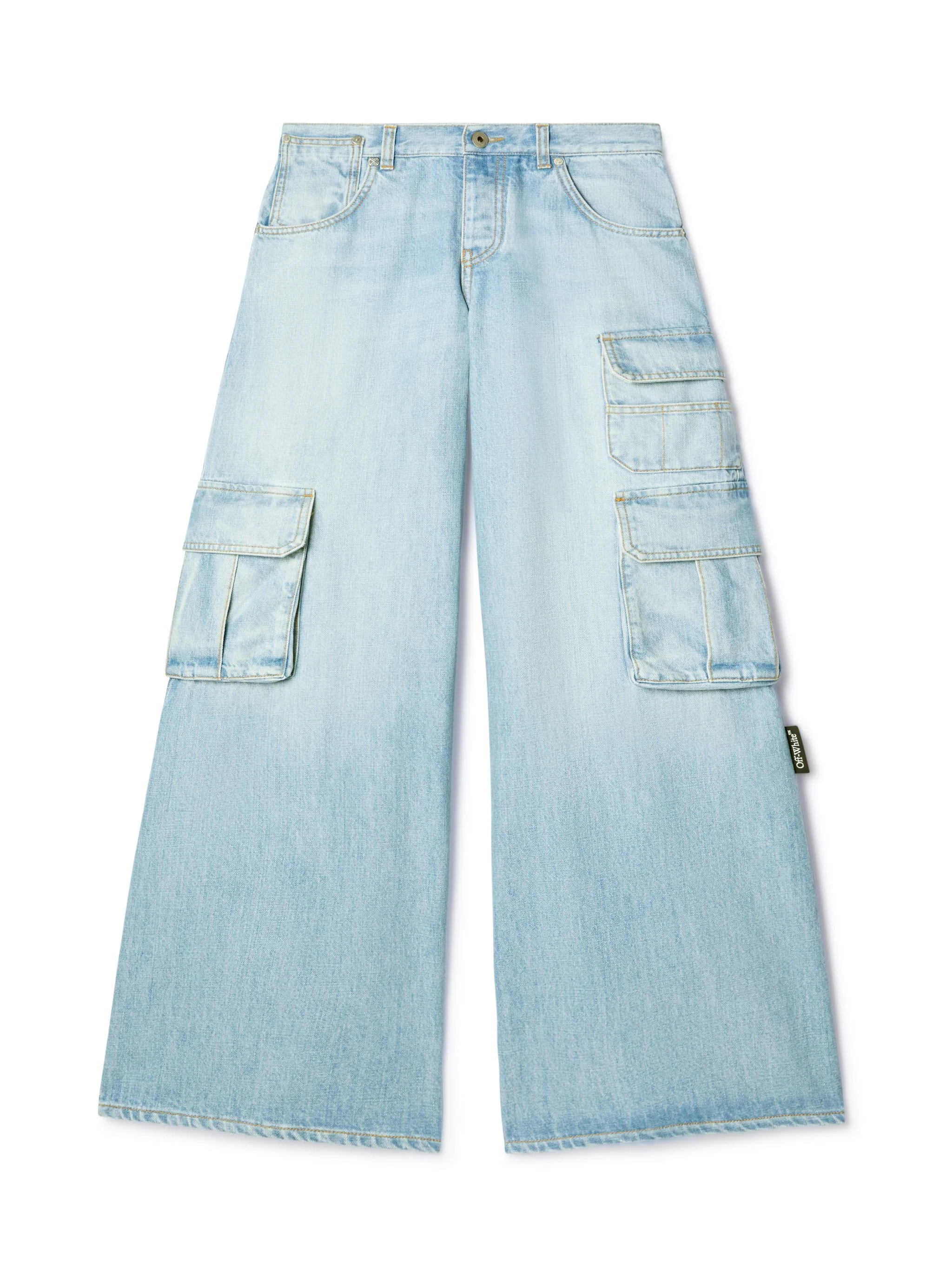 Light Blue Denim Wide-leg Cargo Pants - 1
