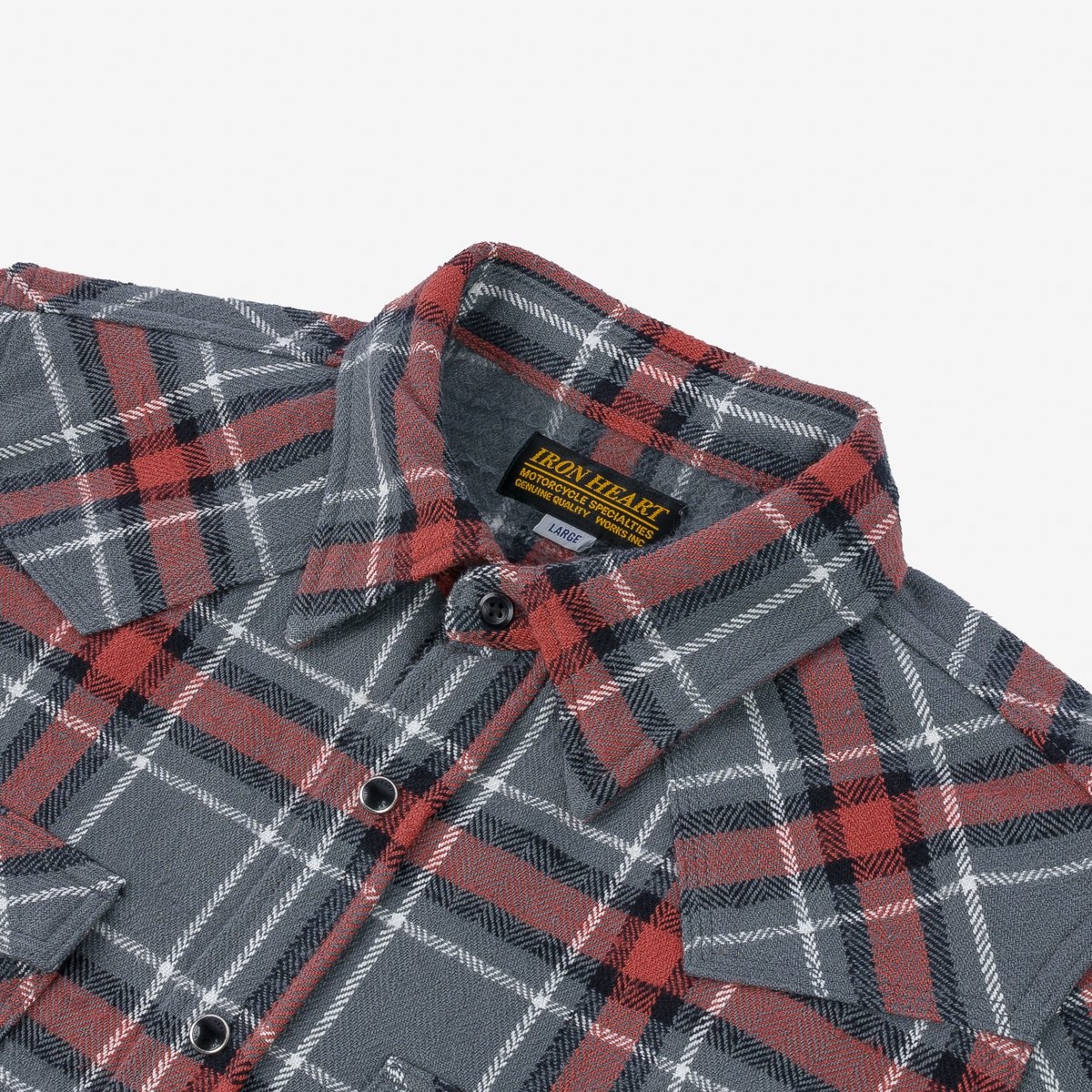 IHSH-369-GRY 12oz Slubby Heavy Flannel Herringbone Check Western Shirt - Grey - 7