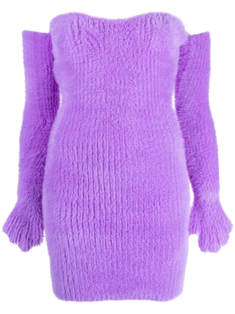 Fuzzy Gloves off-shoulder minidress 1