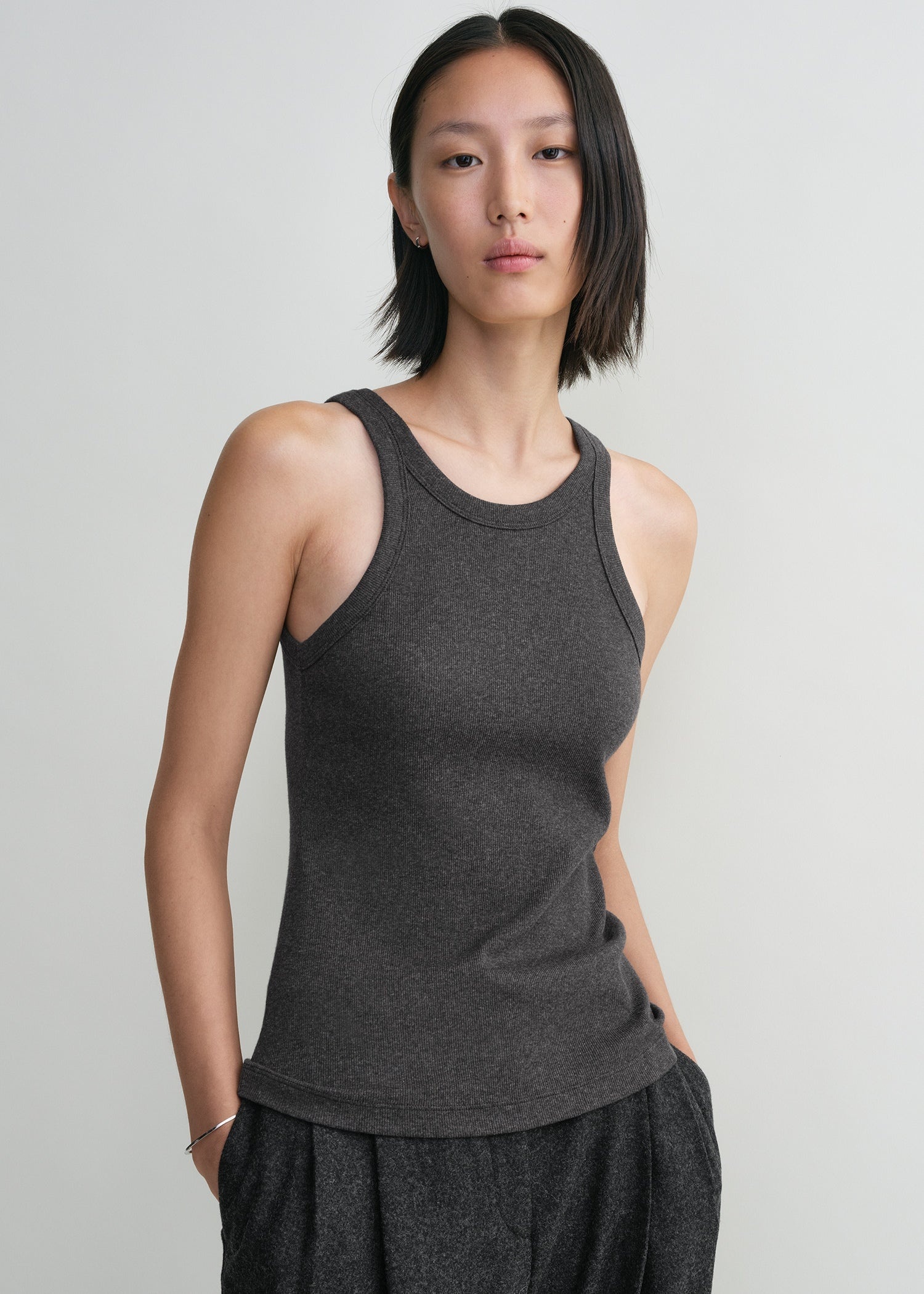 Curved rib tank charcoal melange - 4