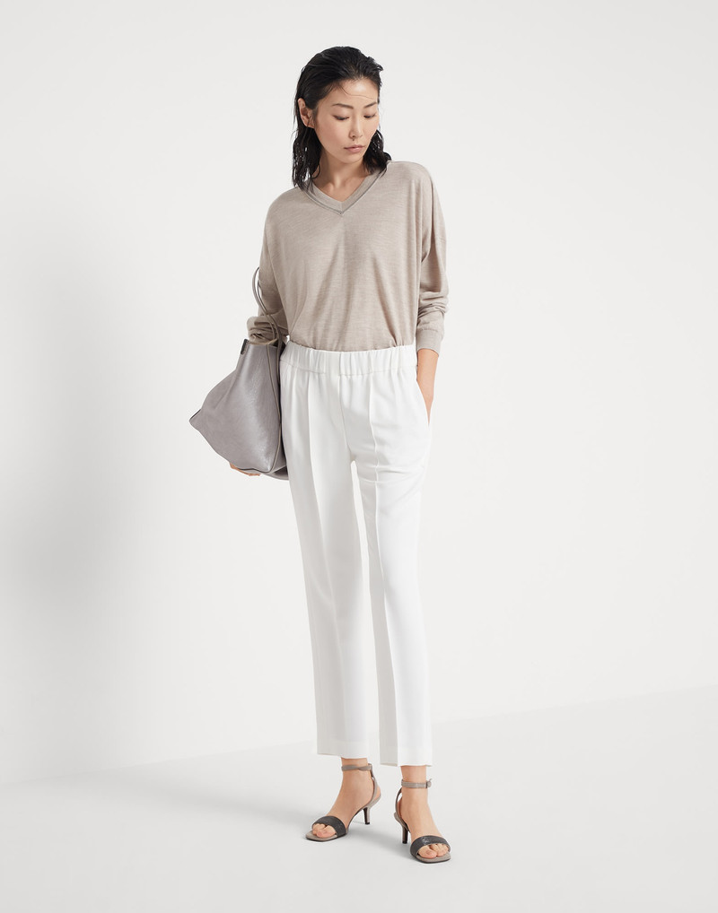 Cashmere and silk lightweight sweater with shiny collar trim 5