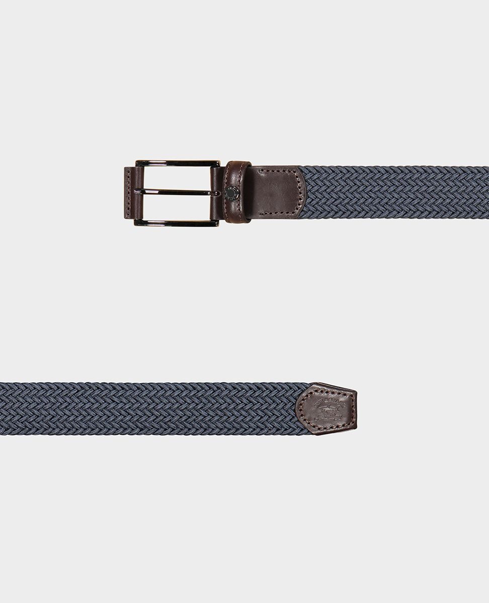 Leather trimmed woven elastic belt - 4