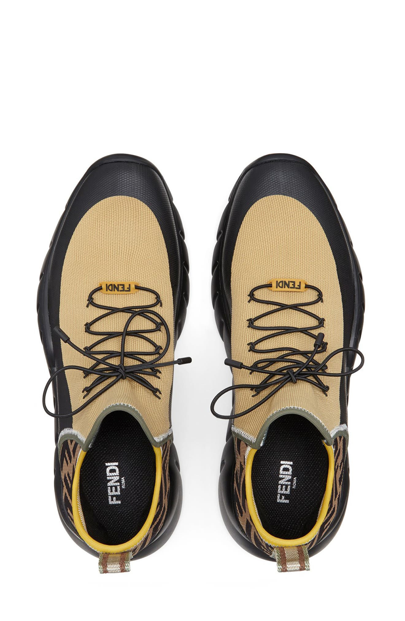 Fendi FF Logo Mid Top Knit Sneaker in Camel/Black at Nordstrom - 3