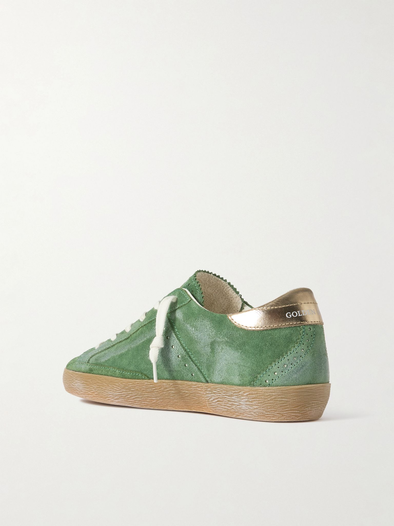 Super-Star distressed suede and metallic leather sneakers Green - 3