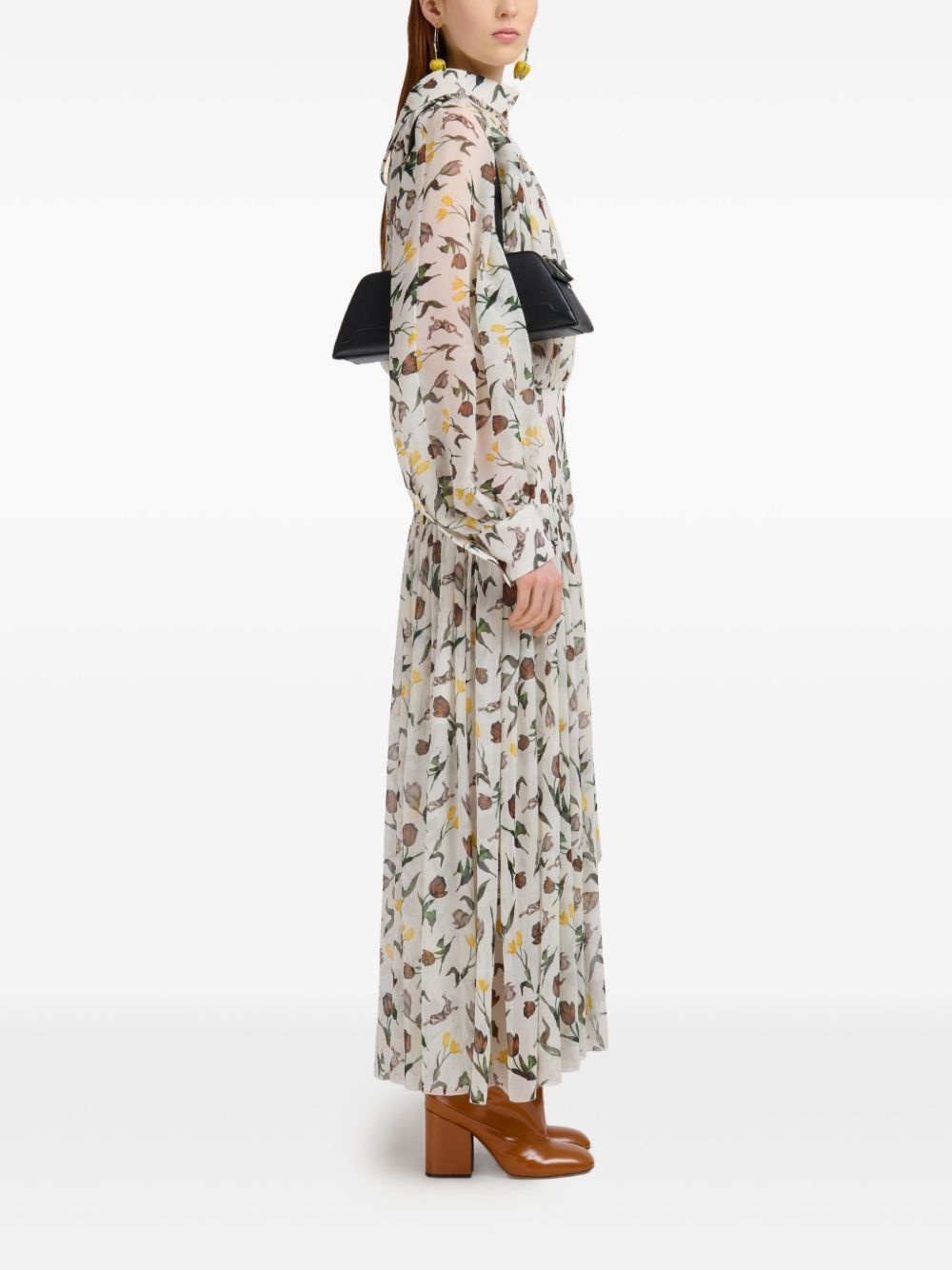 floral-print ruffled dress - 3