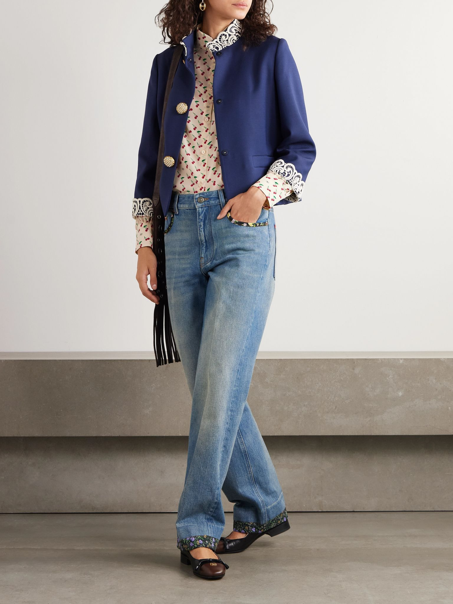 Printed silk crepe de chine shirt Cream - 2