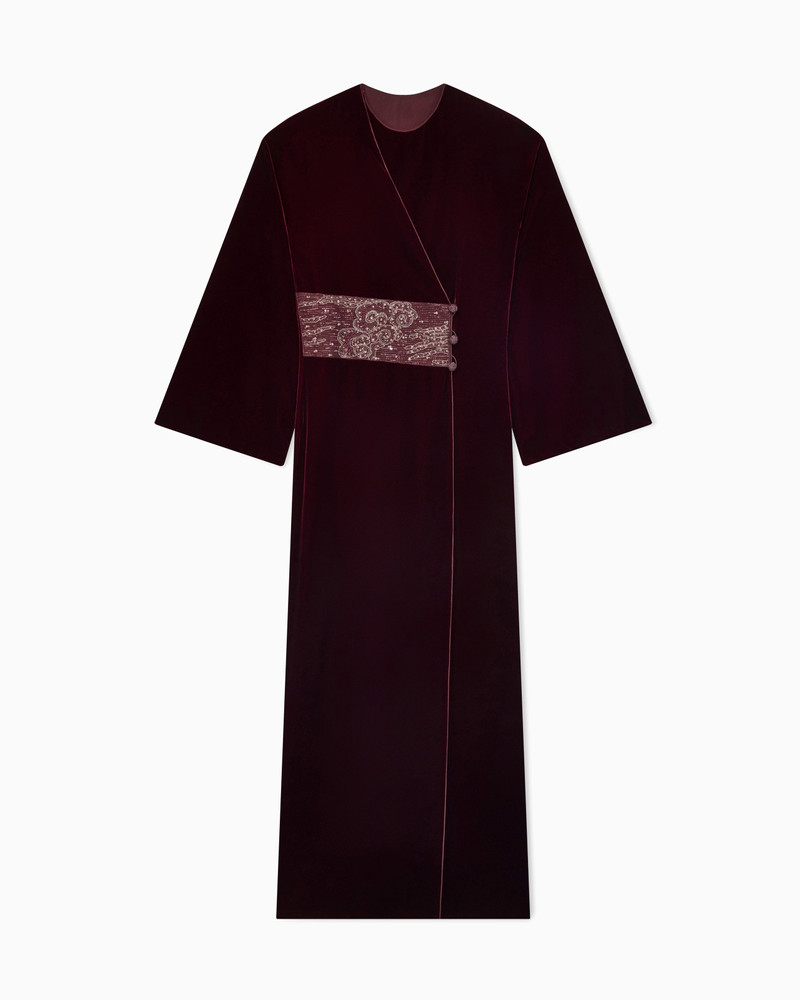 VELVET WRAP EVENING DRESS WITH FLORAL EMBROIDERY 1