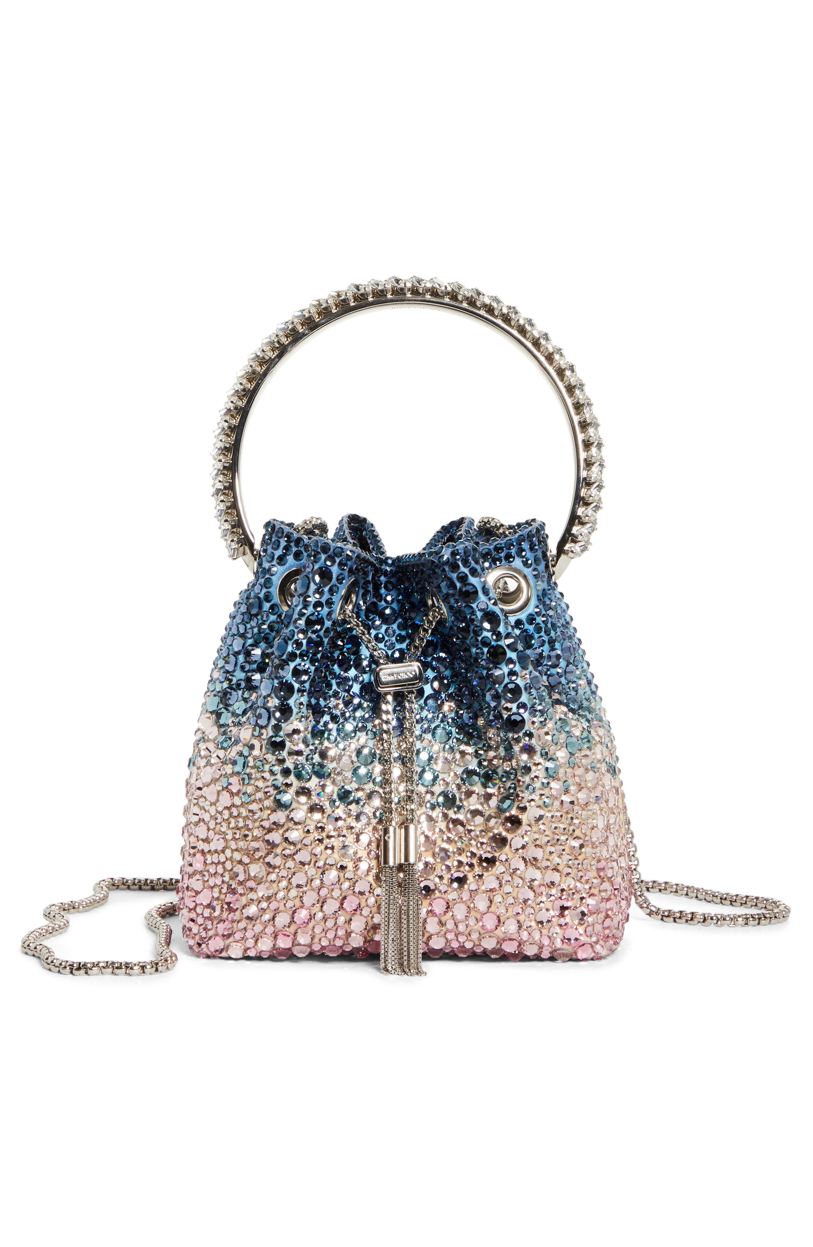 Jimmy Choo Bon Bon Crystal Embellished Drawstring Top Handle Pouch in Sunrise Mix at Nordstrom - 1