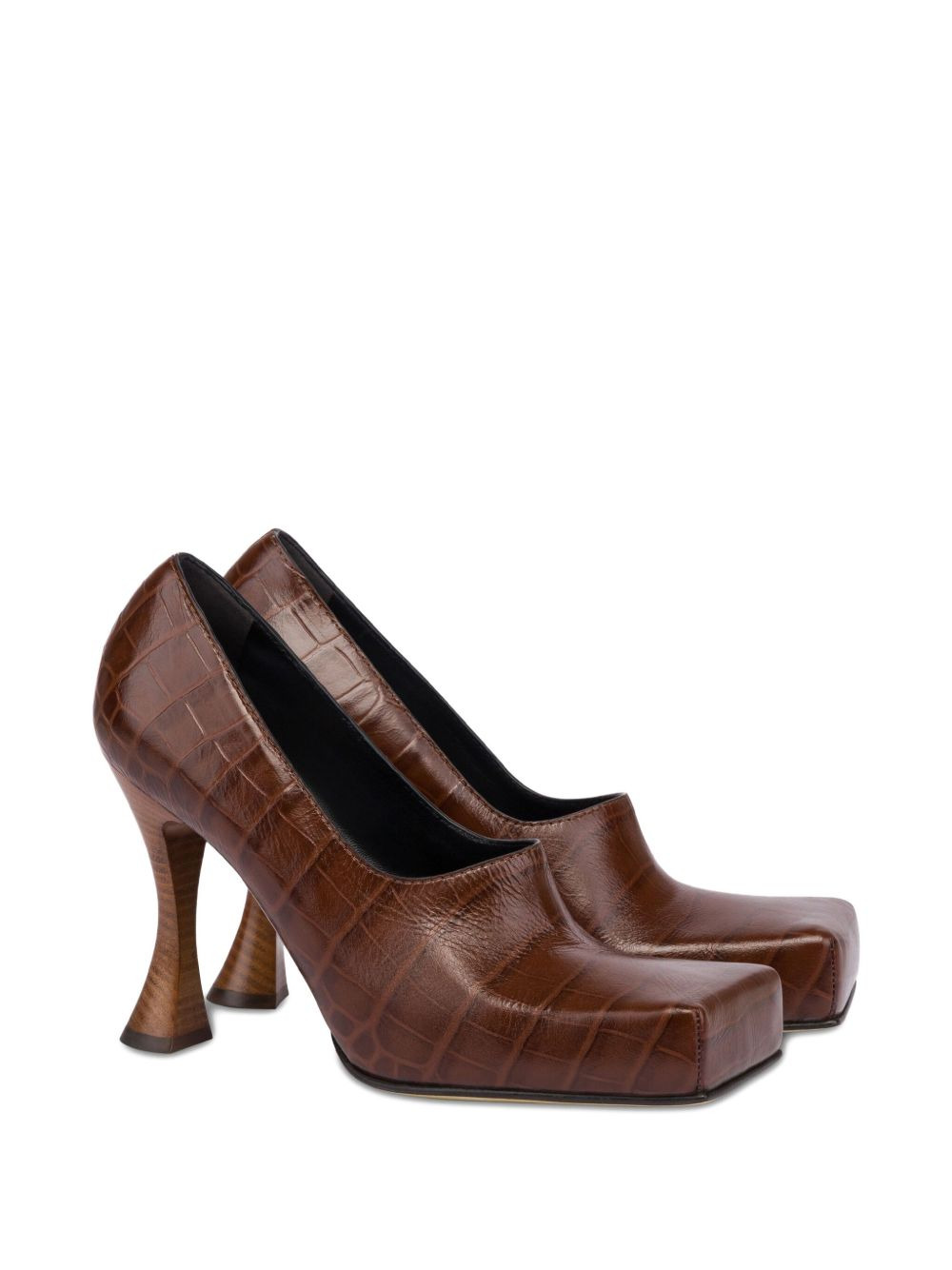 crocodile-embossed square-toe pumps - 2