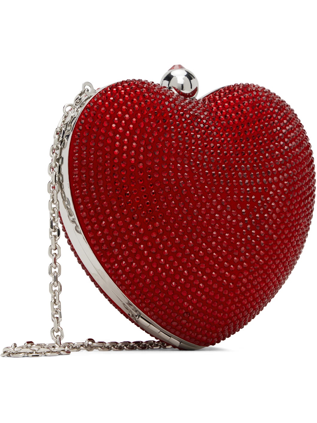 Red Crystal Heart Suede Clutch - 3