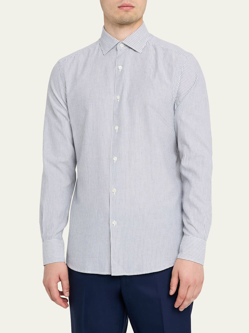 Men's Cotton and Cashmere Pinstripe Modern-Fit Sport Shirt 4