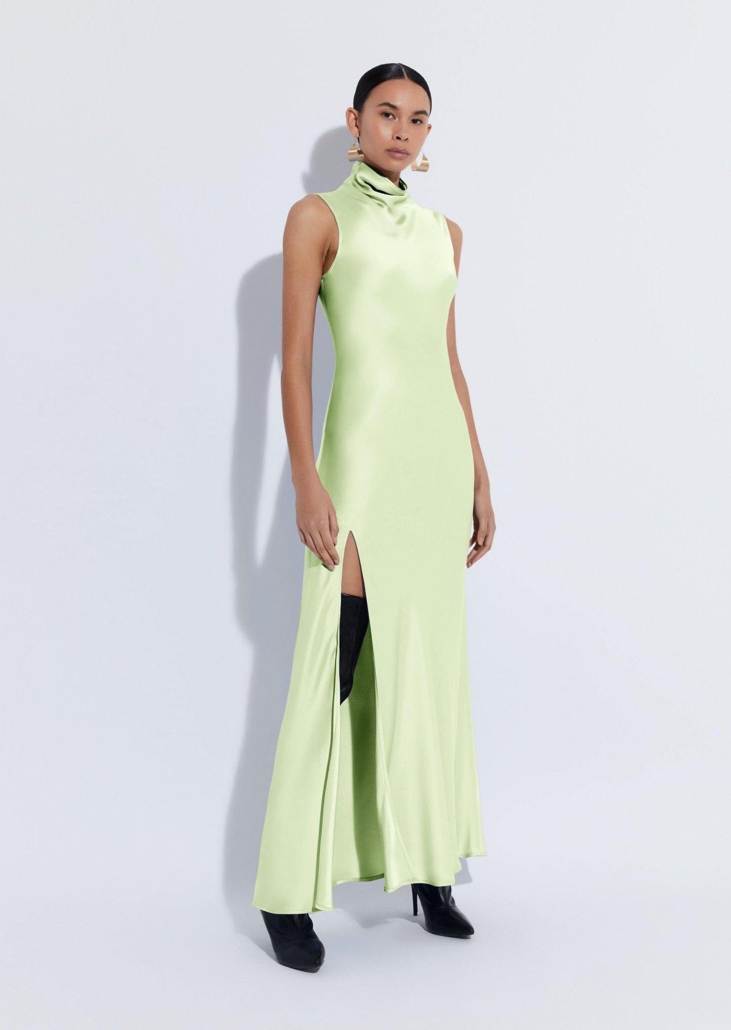 Satin Drape Neck Sleeveless Dress - 2
