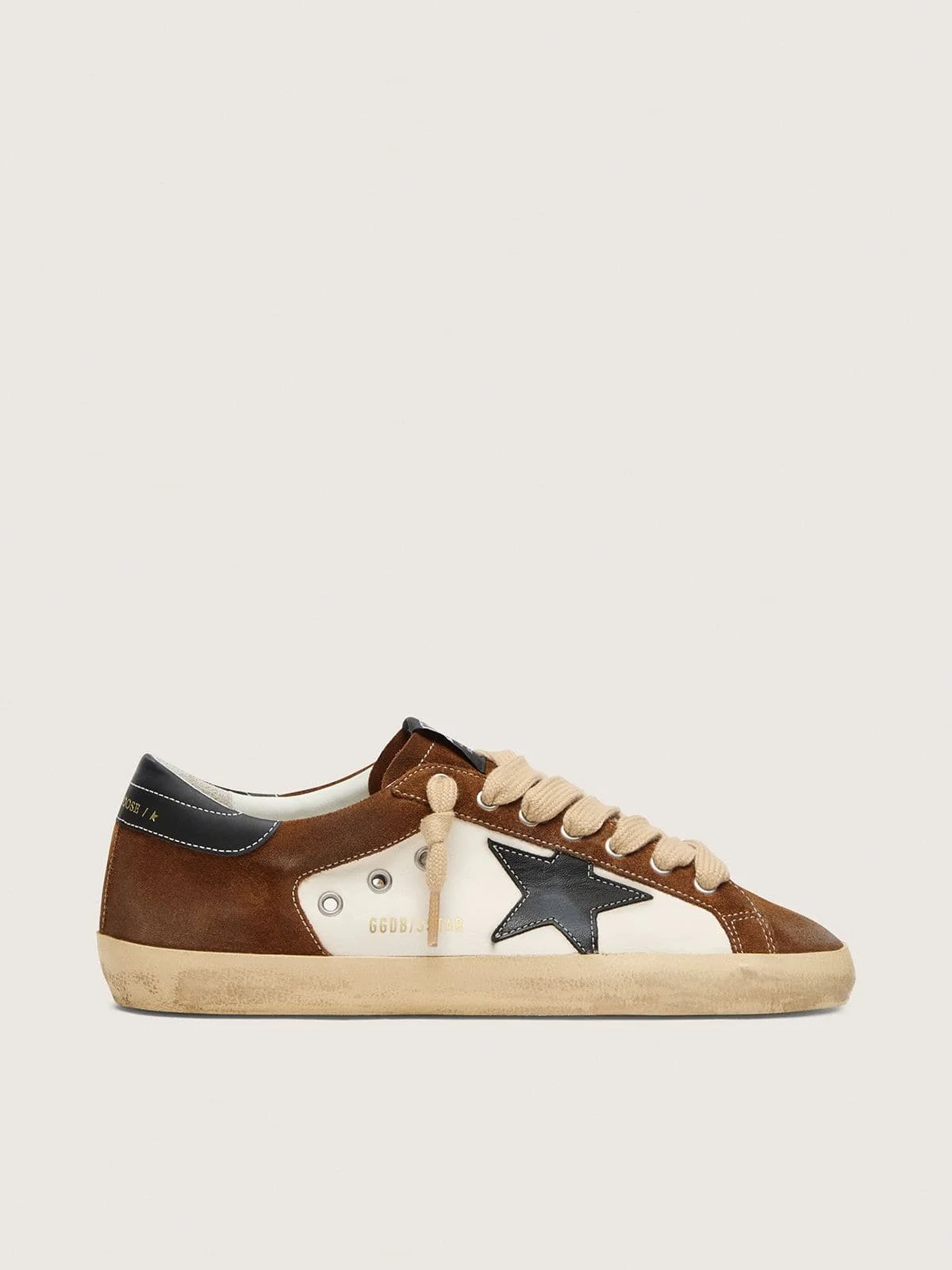 Men's Super-Star in white leather and brown suede with black leather star - 1