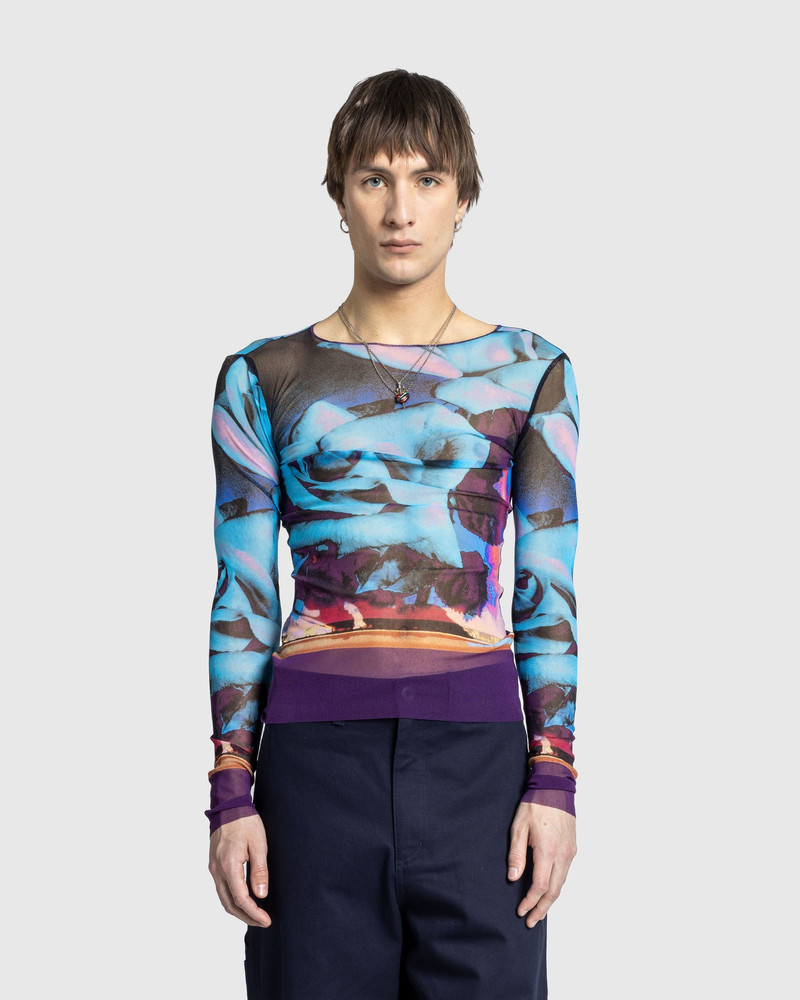 Jean Paul Gaultier Jean Paul Gaultier – Mesh Long-Sleeve Top Printed Roses Purple/Blue/Pale Pink outlook