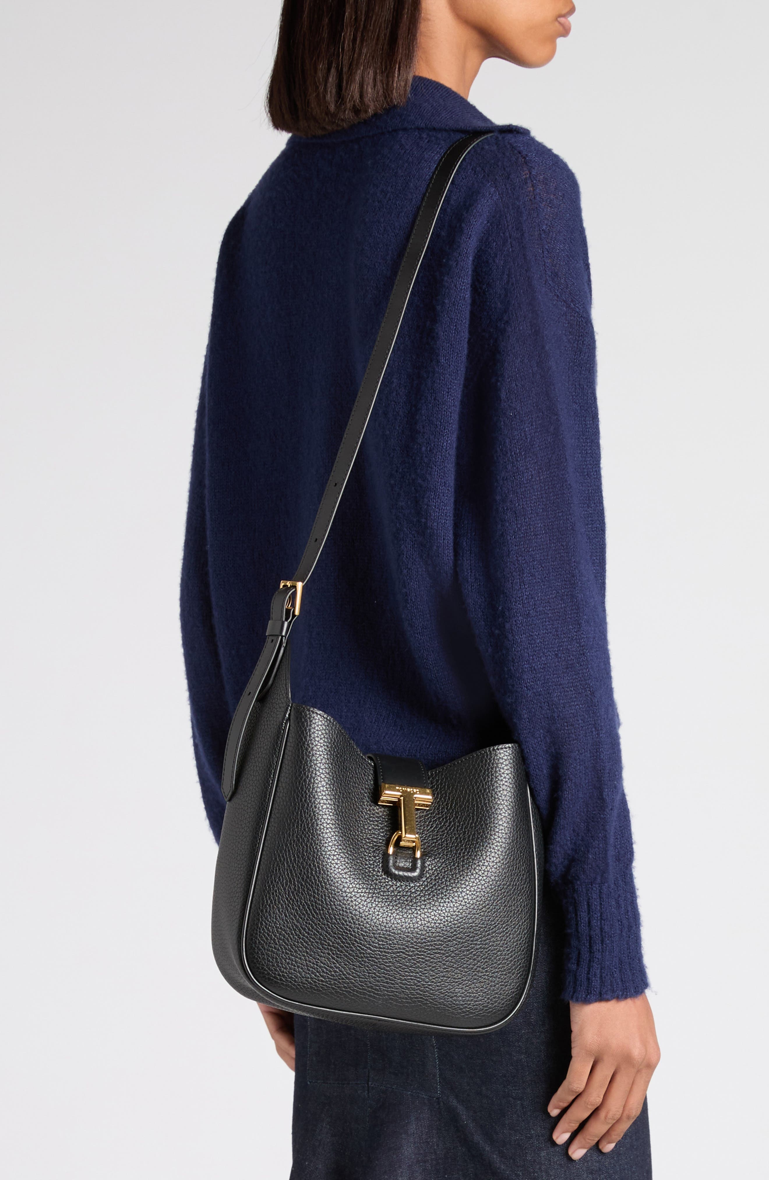 TOM FORD Small Monarch Leather Hobo Bag in 1N001 Black at Nordstrom - 2