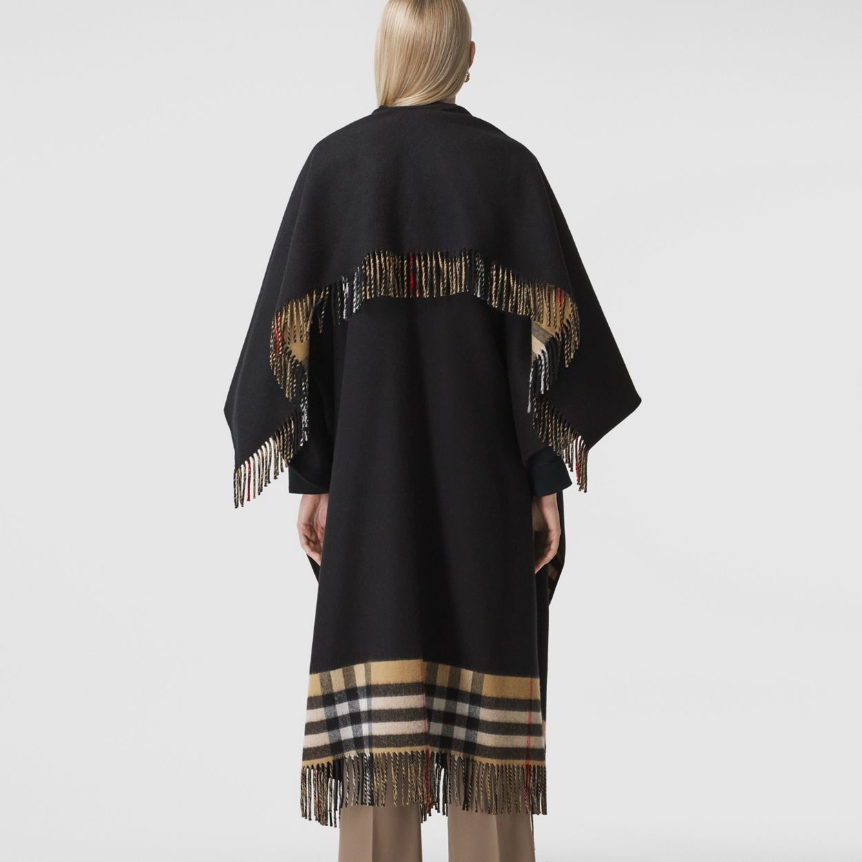 Reversible Check Wool Cashmere Cape - 4