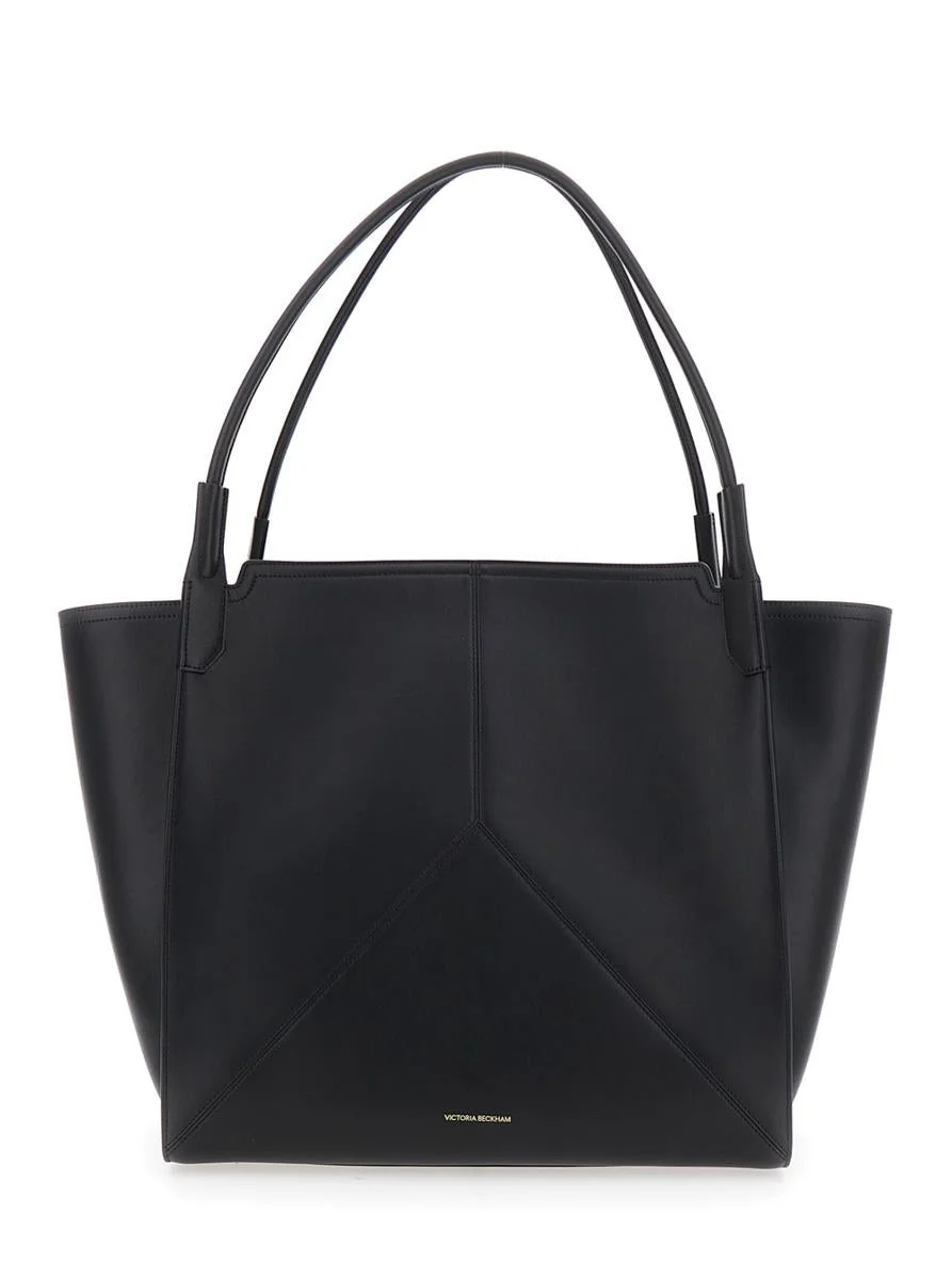 Victoria Beckham 'Victoria' Black Handbag With V Stitching On The Front And Embossed Logo Lettering - 1