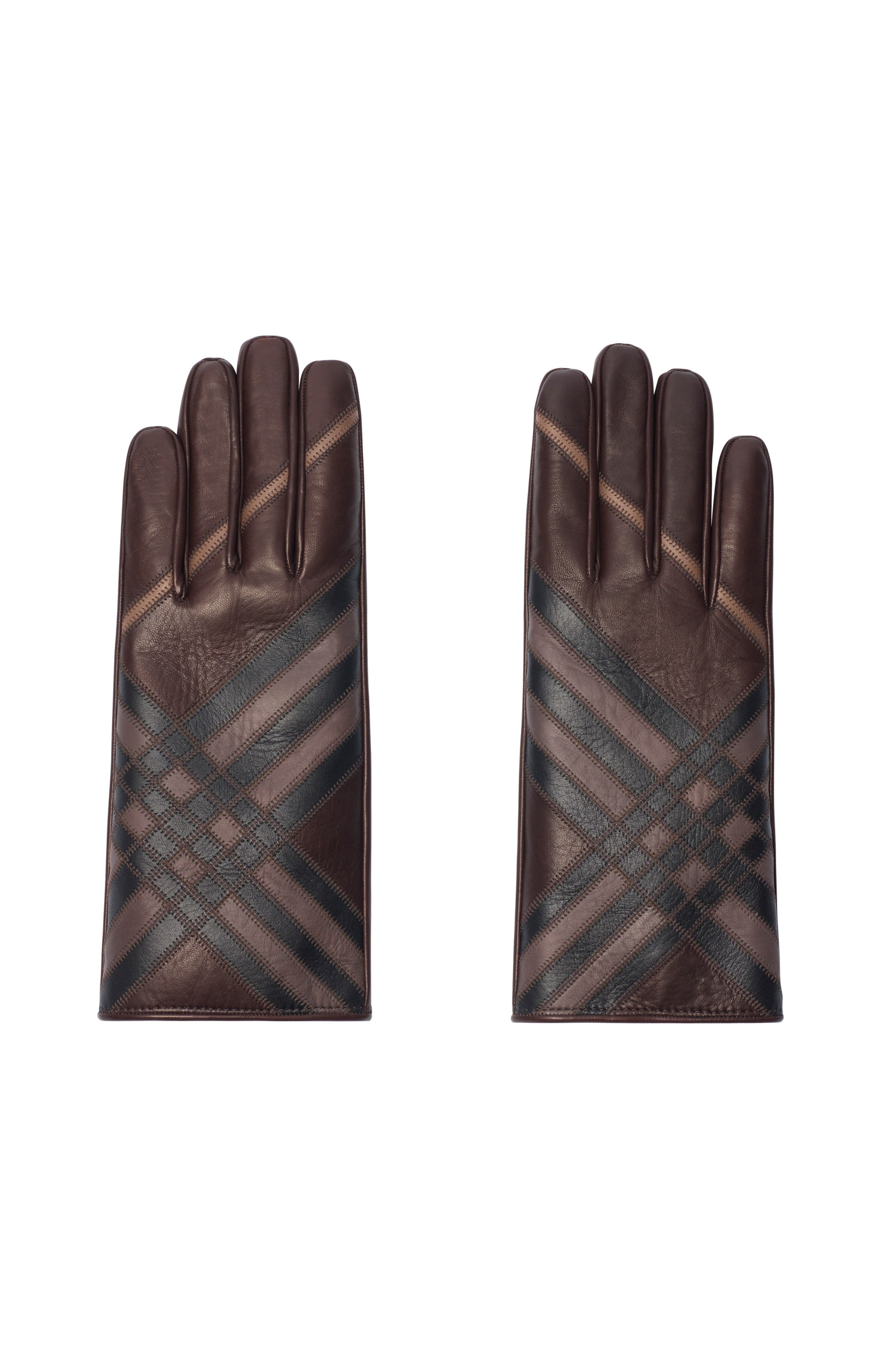 burberry Check Intarsia Leather Gloves in Truffle Brown at Nordstrom - 1
