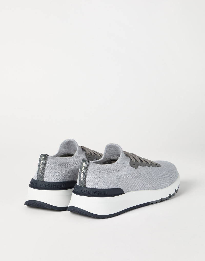 Brunello Cucinelli Cotton knit and semi-polished calfskin runners outlook