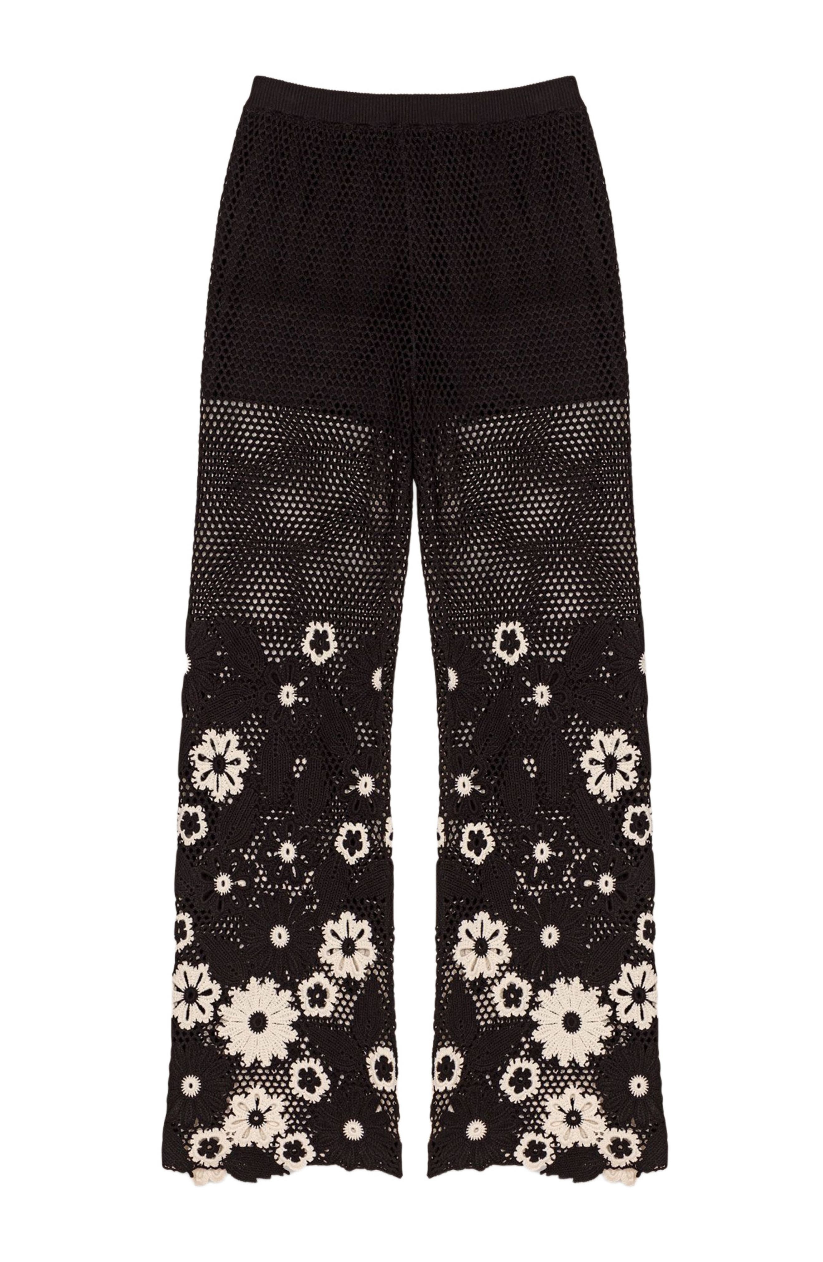 maje Floral crochet trousers in Black /White at Nordstrom - 5