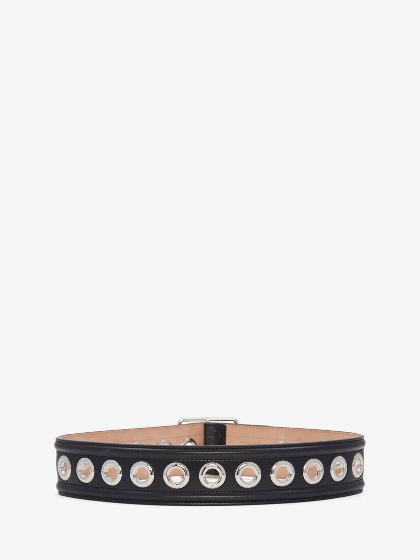 Women's Eyelet Small Waist Belt in Black - 2