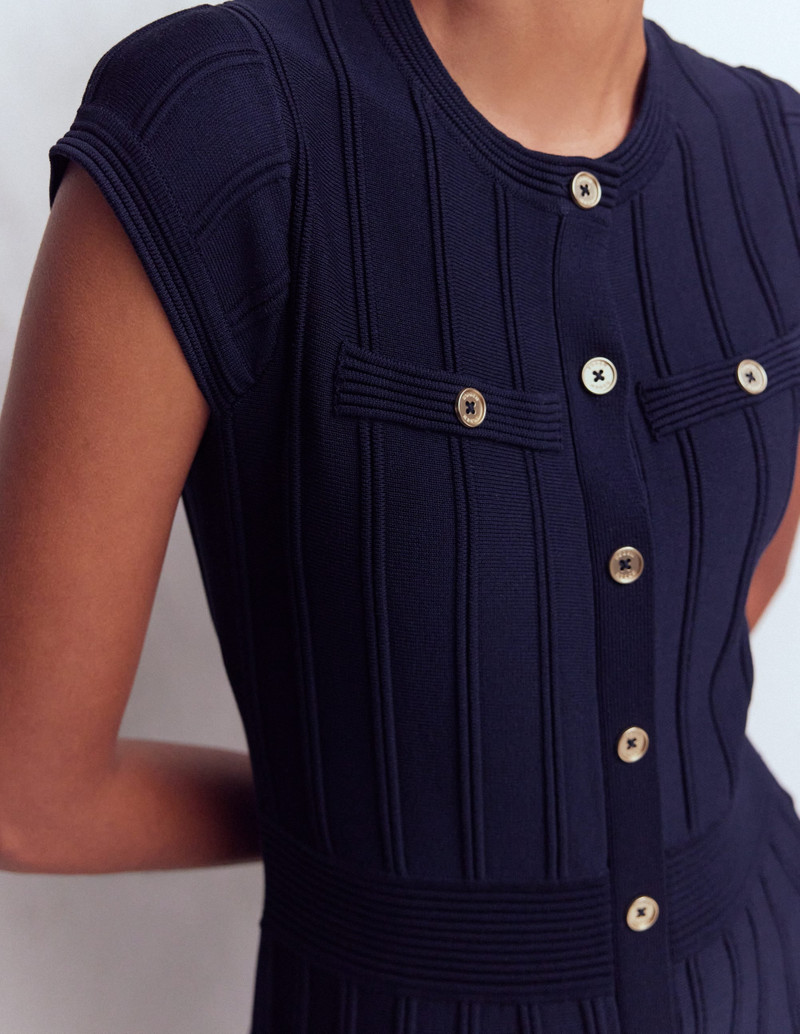 Cap Sleeve Knitted Dress-Navy 4