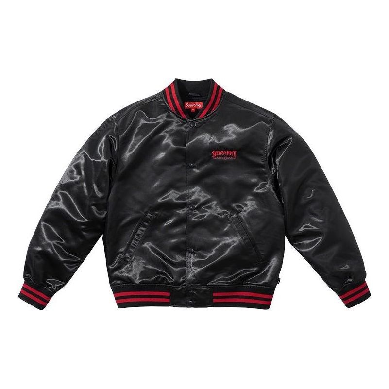 Supreme x Thrasher Satin Varsity Jacket 'Black Red' SUP-FW21-211 - 1