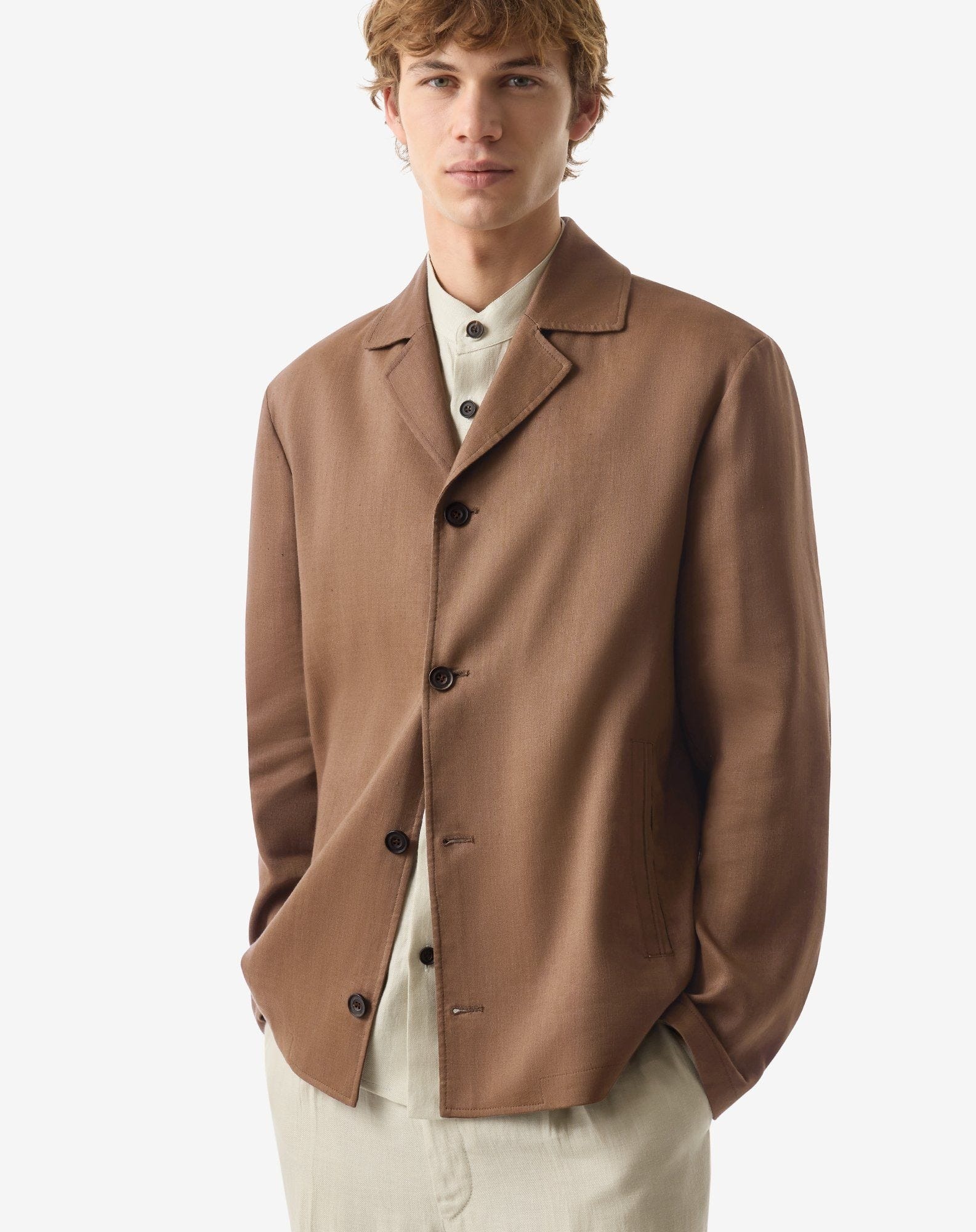 Light brown linen, wool and mohair overshirt - 2