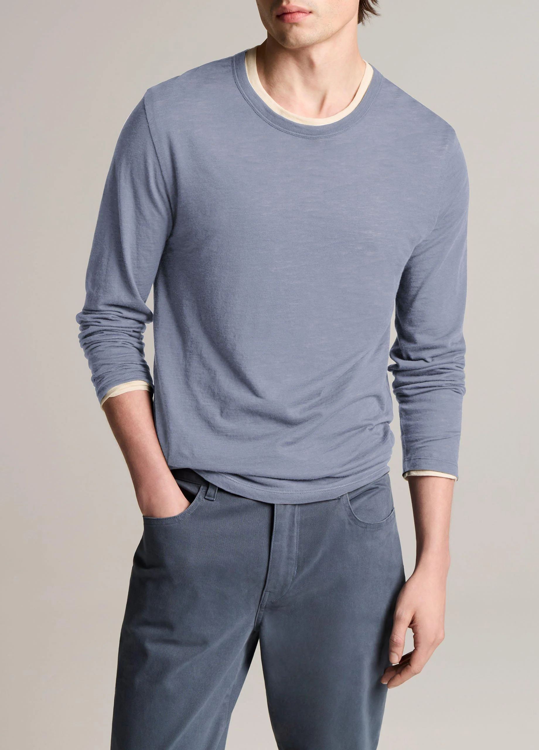 Slub Pima Cotton Double-Layer T-Shirt - 1