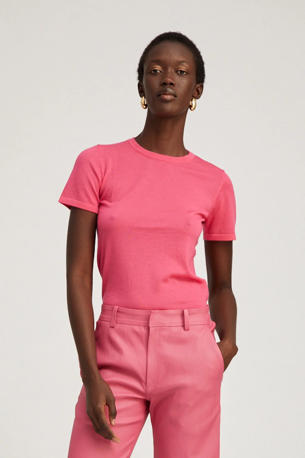 PINK ULTRA FINE CASHMERE TEE - 1