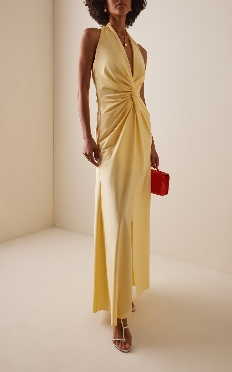 ANDRES OTALORA Exclusive Mendra Jersey Maxi Halter Dress yellow outlook