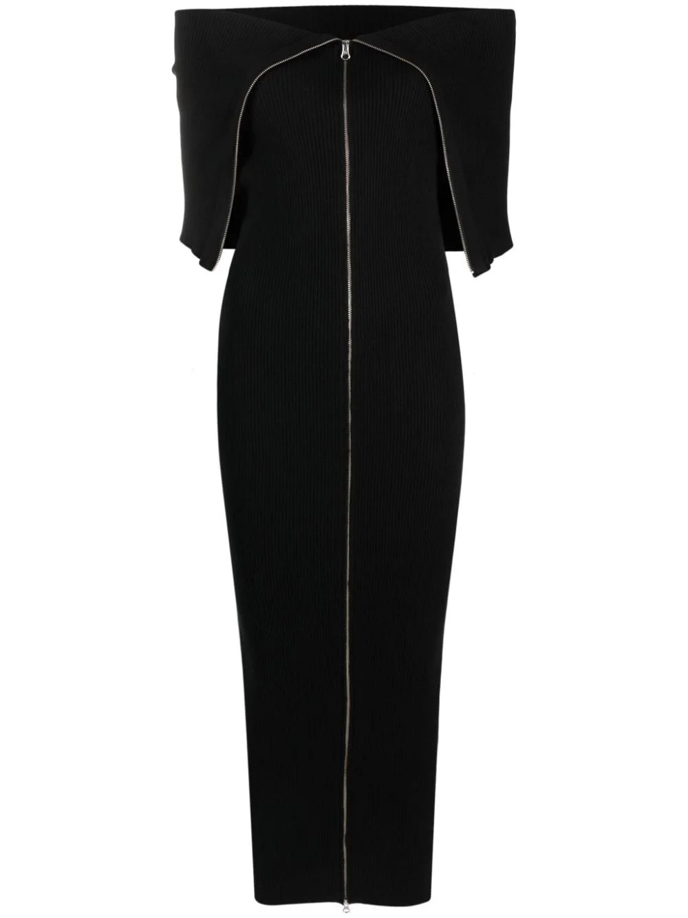 zip-up ribbed-knit midi dress - 1