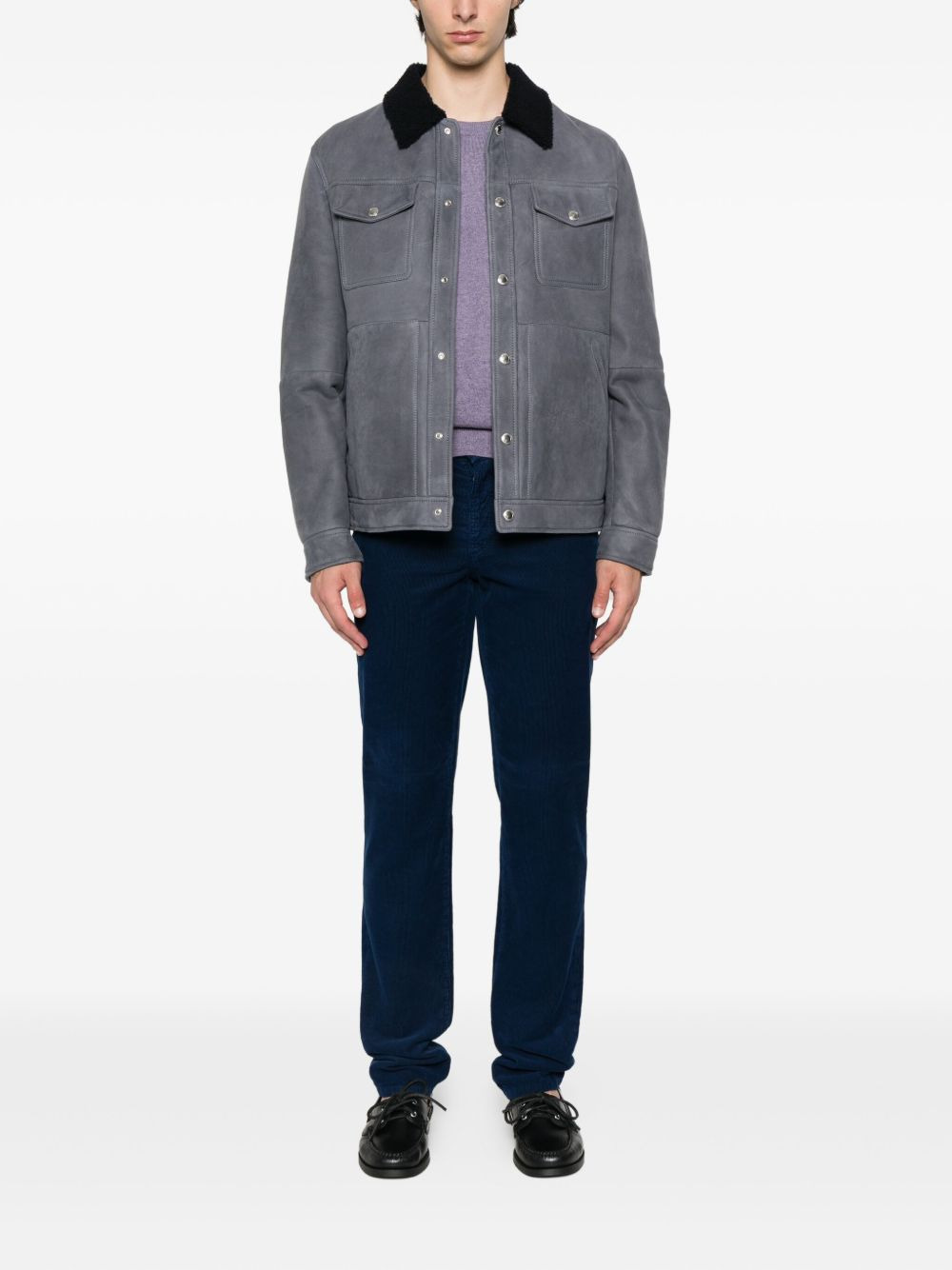 shearling-collar flap-pocket jacket - 2
