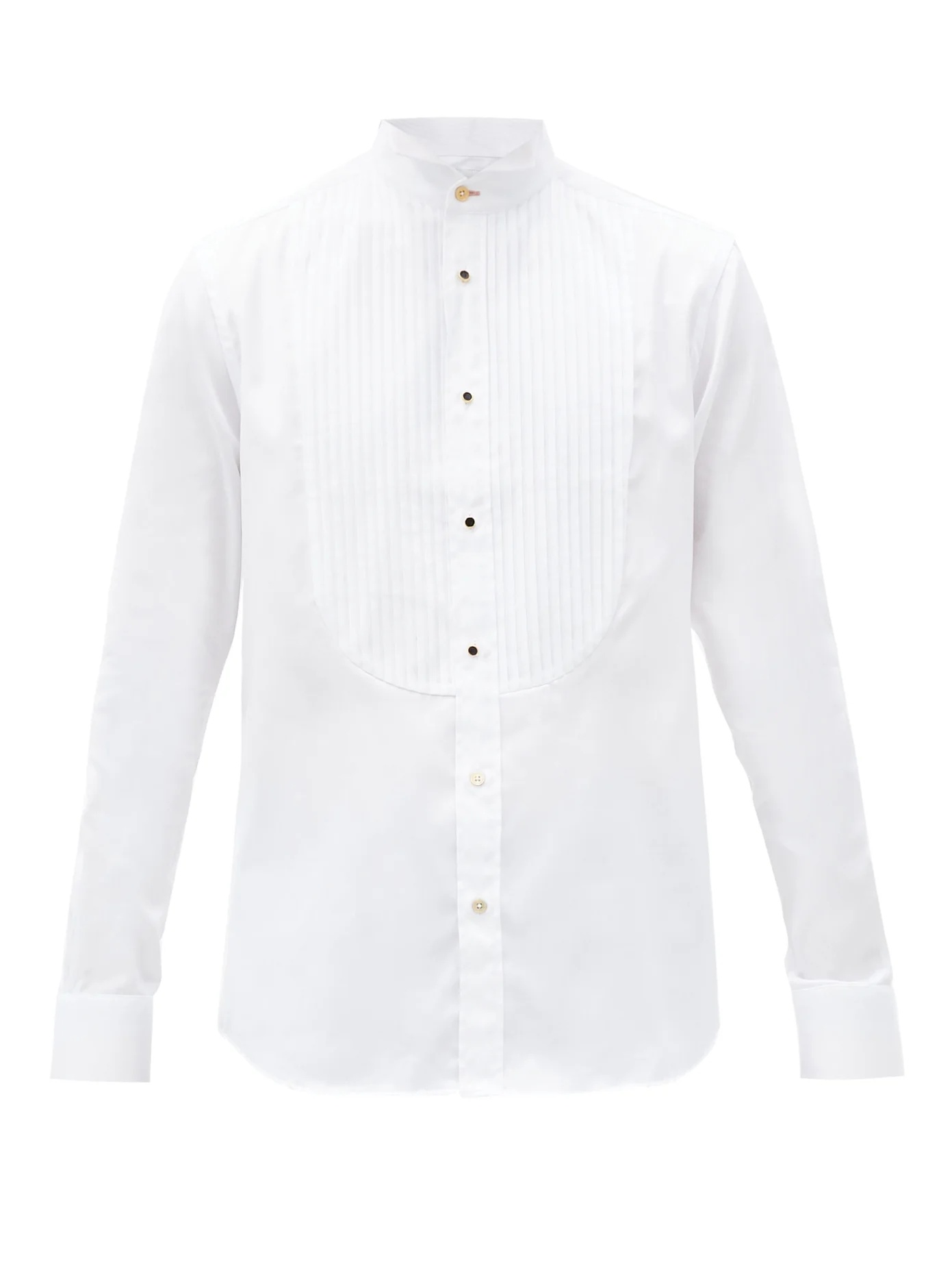 Knife-pleated plastron cotton-poplin tuxedo shirt - 1