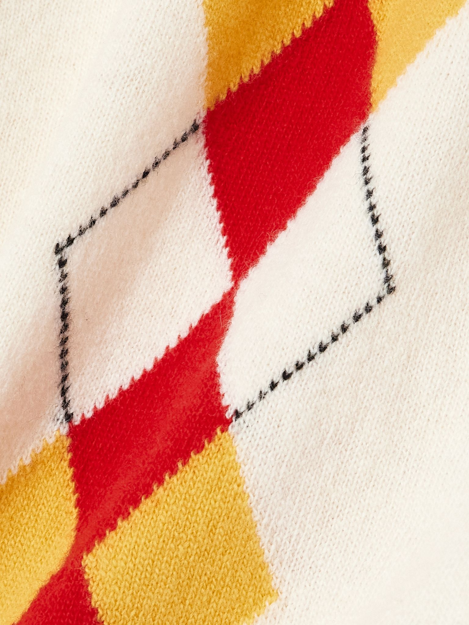 Cropped embroidered argyle wool cardigan Cream - 5