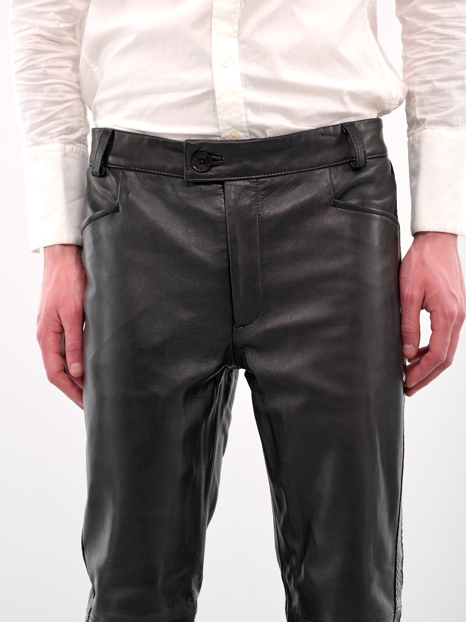 Snake Trim Leather Flare Trousers - 4