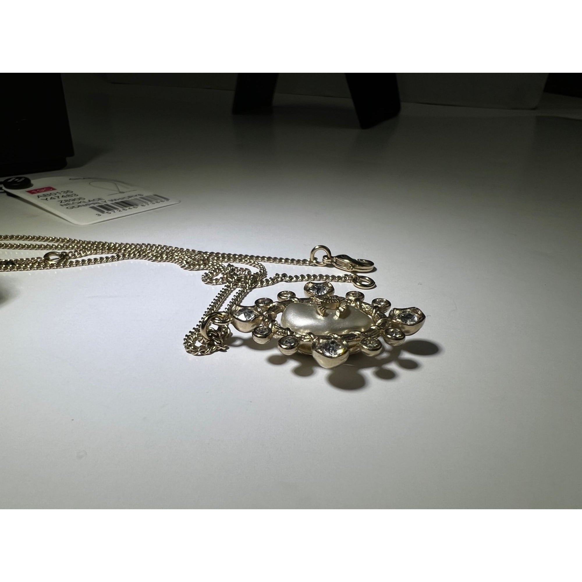 Chanel Crystal CC Necklace Gold Pearly Fashion Jewelry - 7