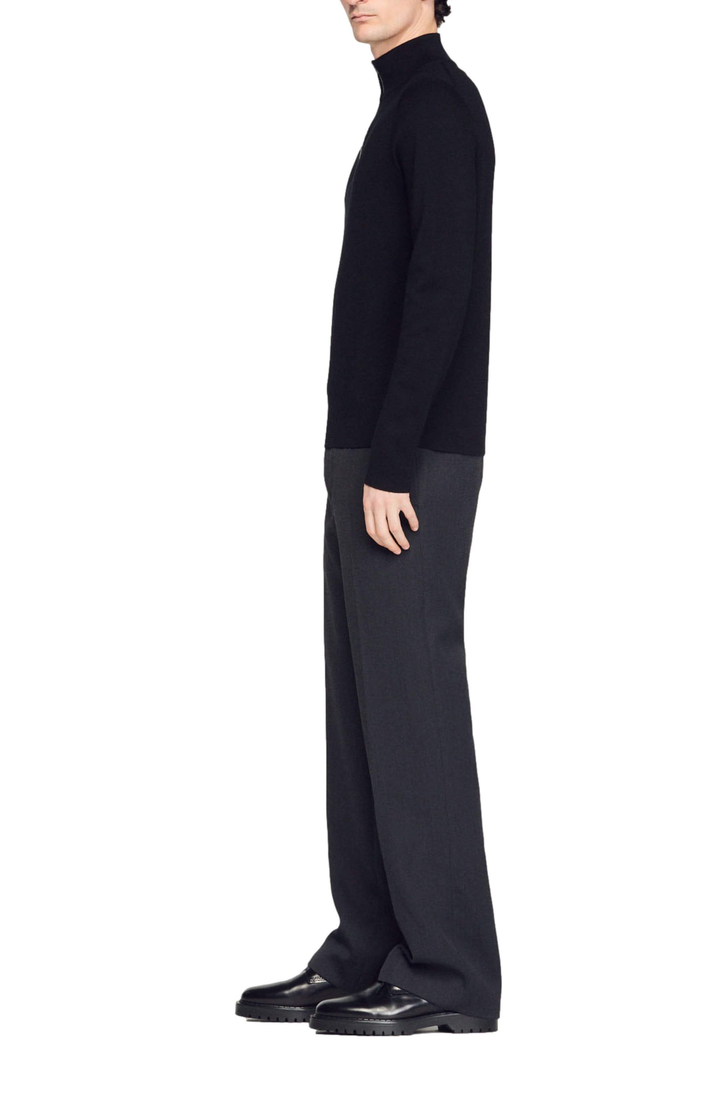 SANDRO Half Zip Wool Sweater in Carbon Black at Nordstrom - 3