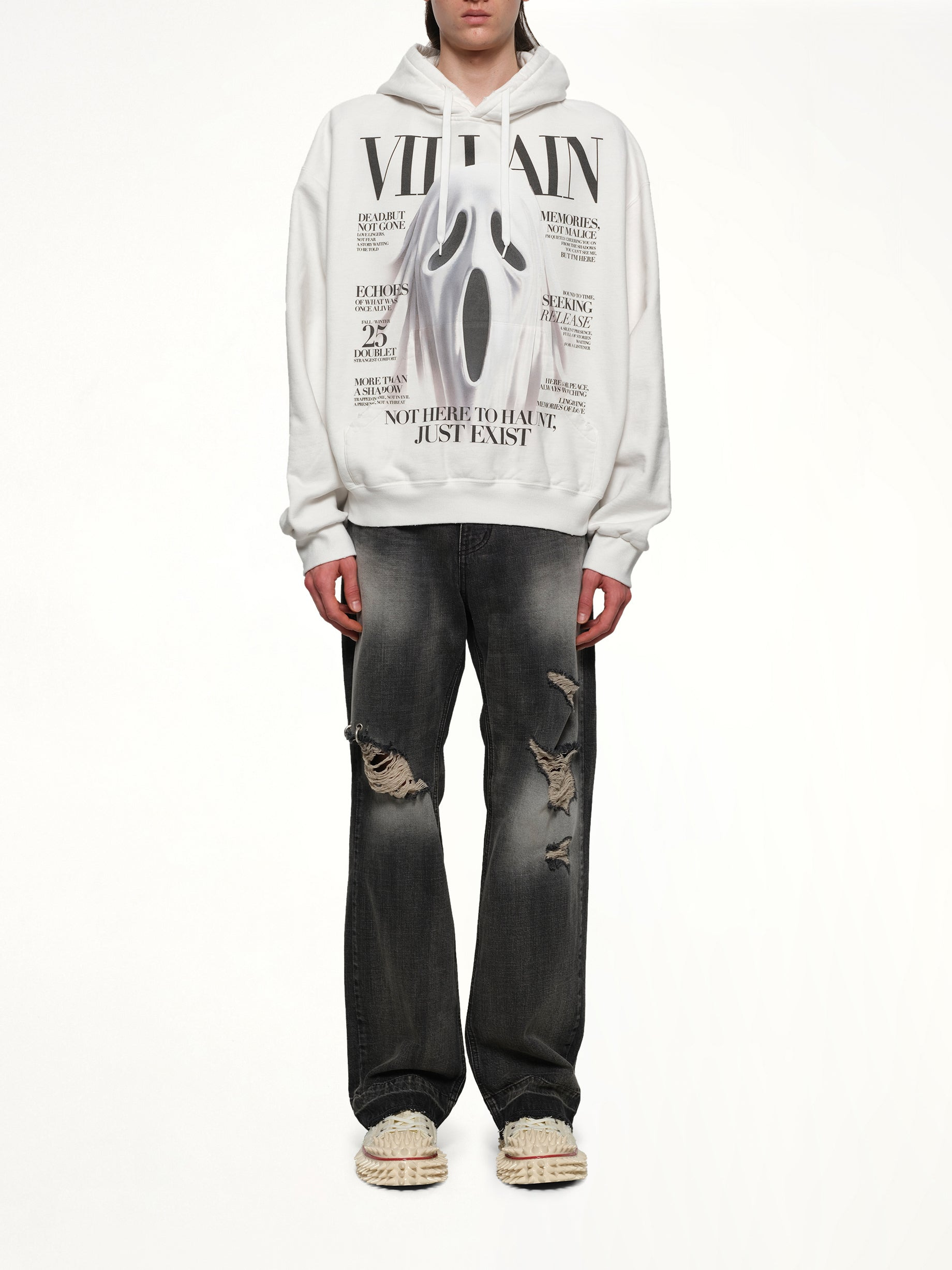 Villain Cover Print Hoodie in White - 7