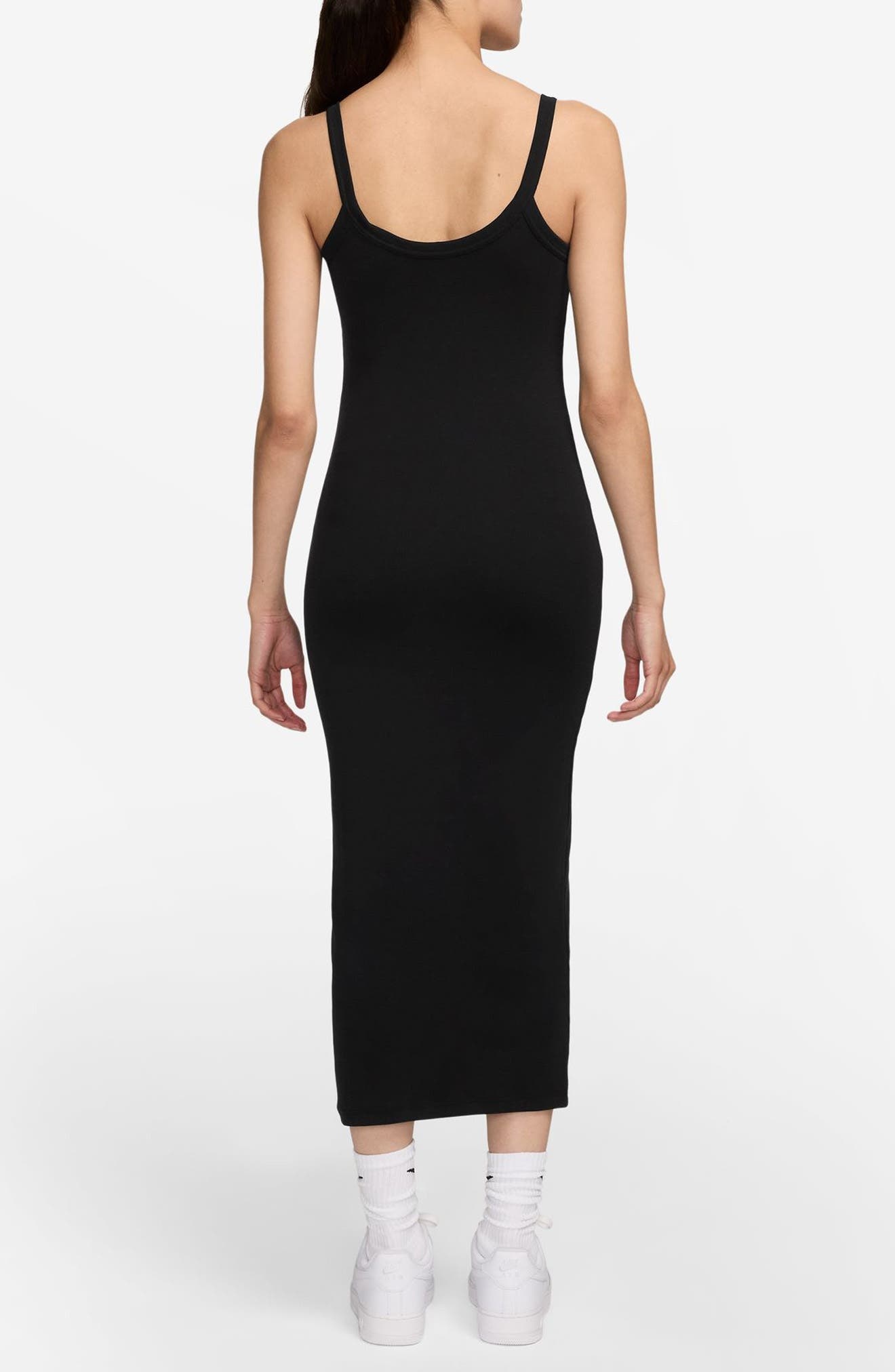 Nike Sportswear Chill Knit Tight Rib Midi Dress in Black/Sail at Nordstrom - 2
