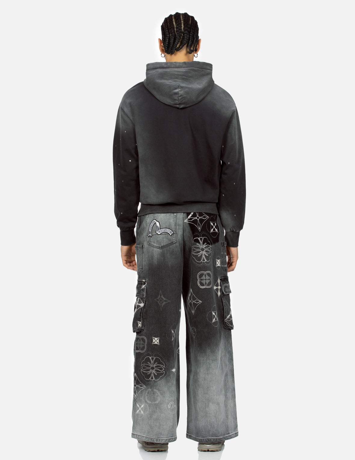 Tie-Dye Kamon and Seagull Print Fashion Fit Cargo Jeans - 6