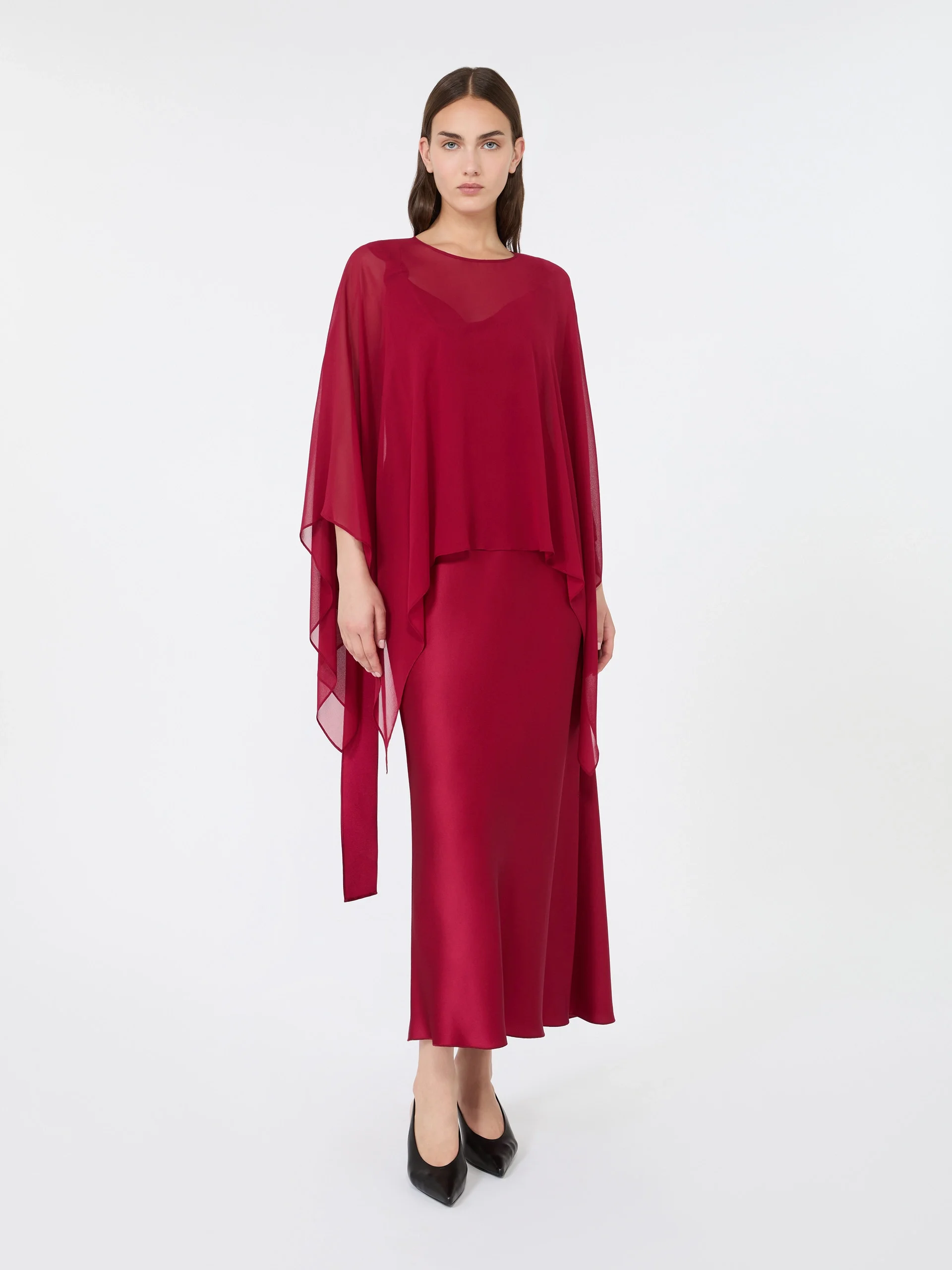 NEBBIE Silk georgette cropped cape - RUBY - 1