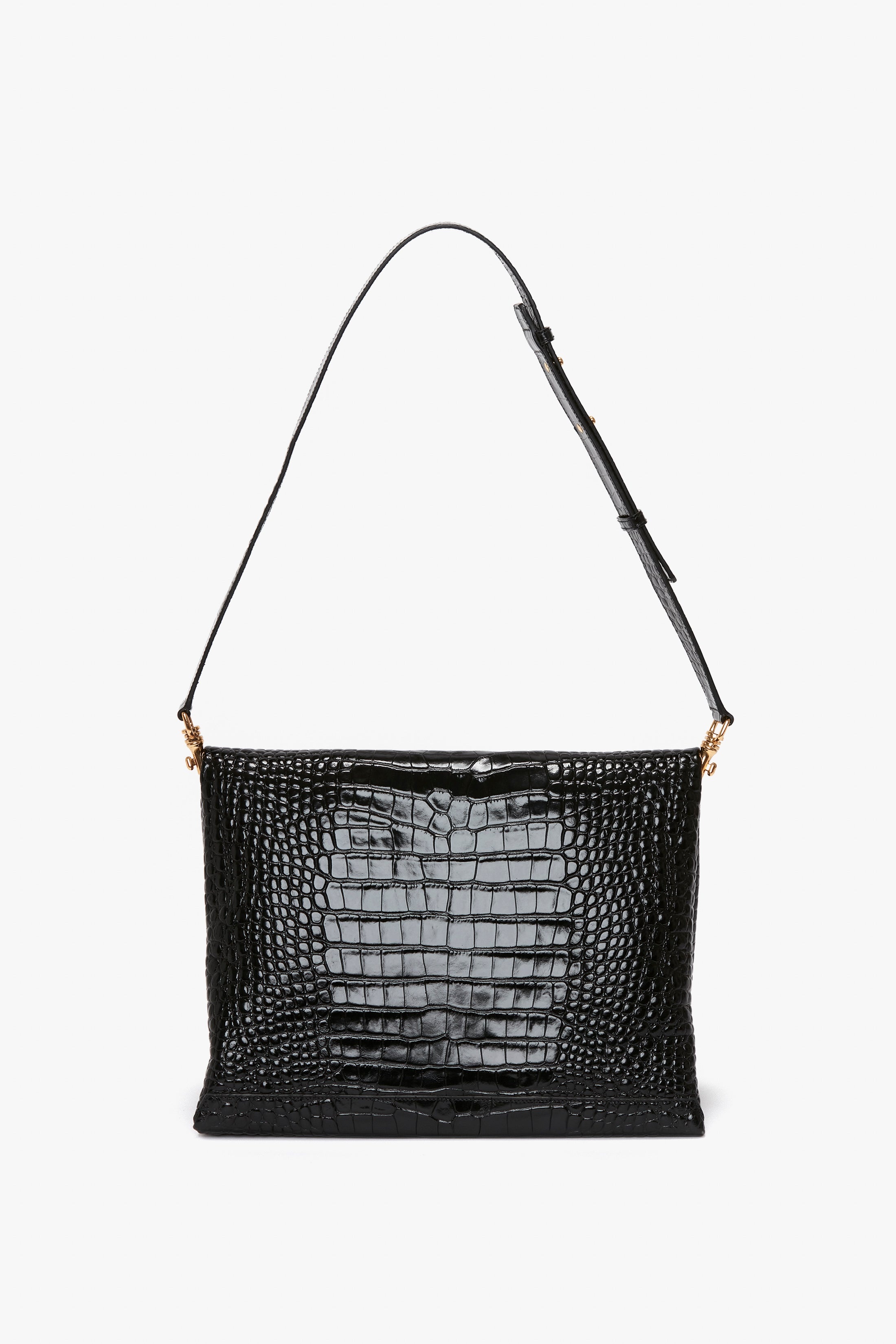 Jumbo Chain Pouch in Black Croc-Effect Leather - 5