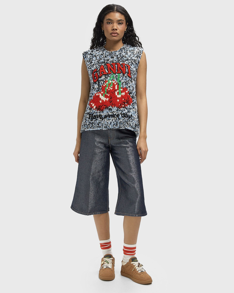 GANNI Shiny Weft Denim Shorts outlook