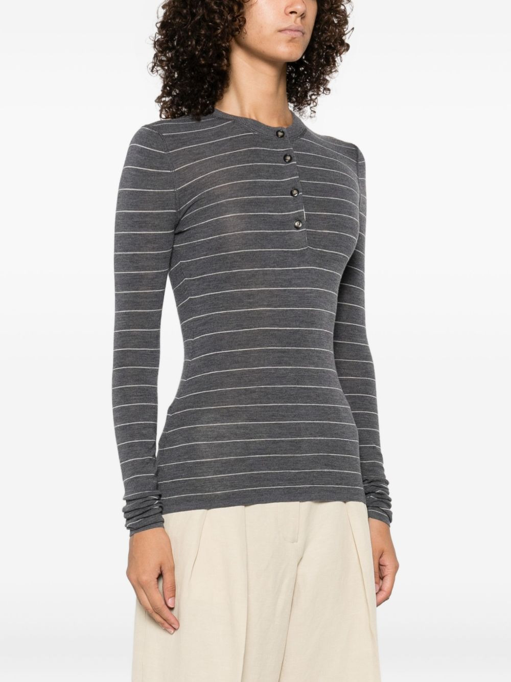 striped button-front top - 3
