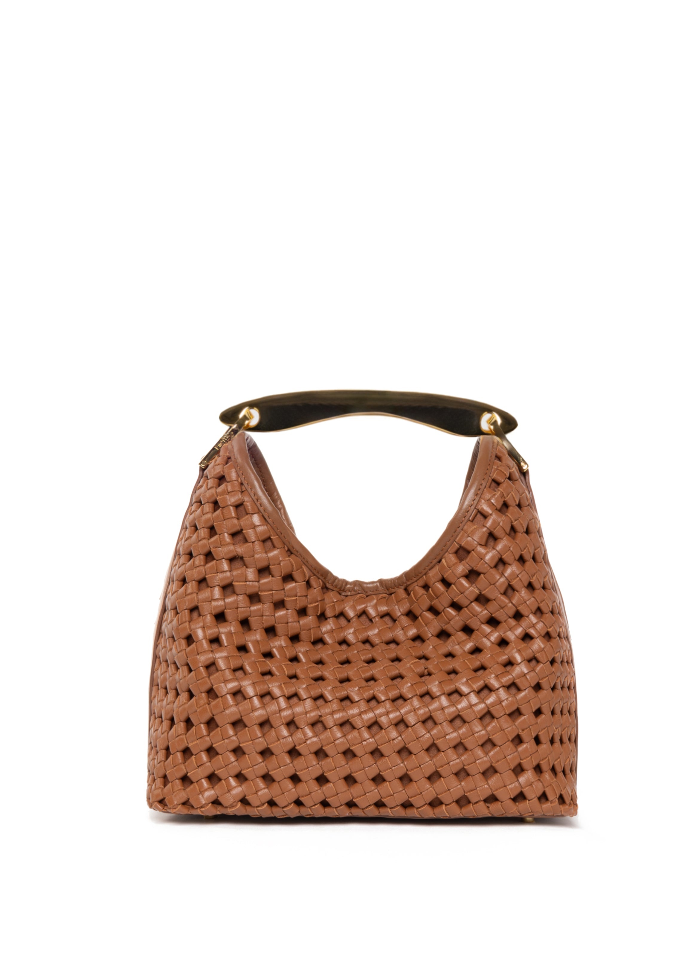 Small Boomerang Woven Leather Cognac - 1