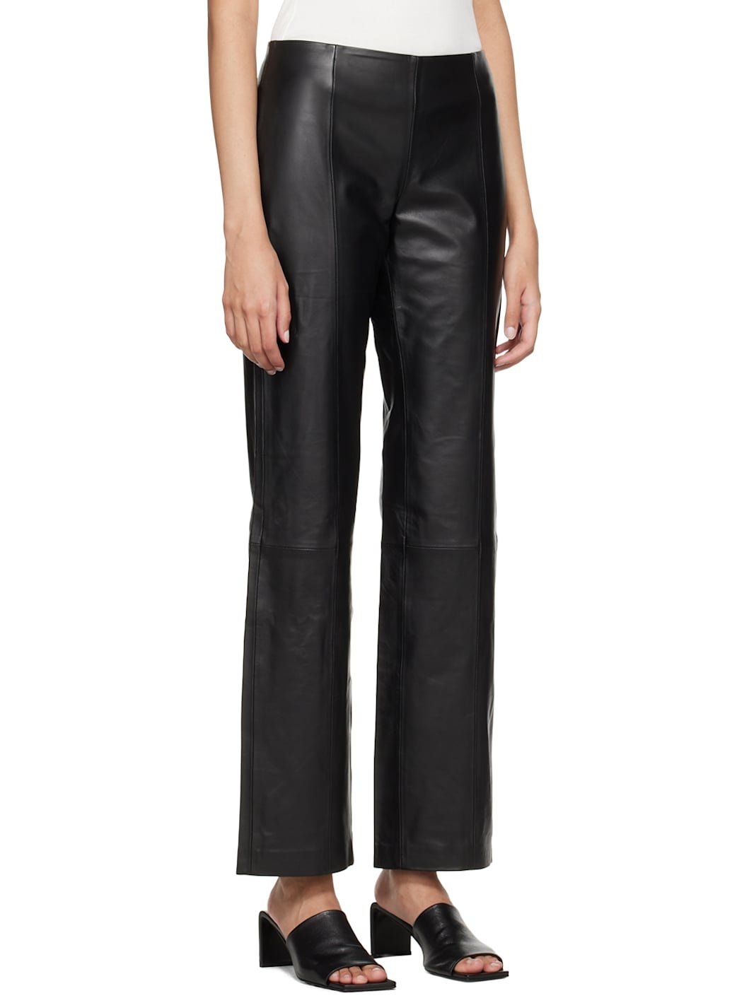 Black Straight-Leg Leather Pants - 2