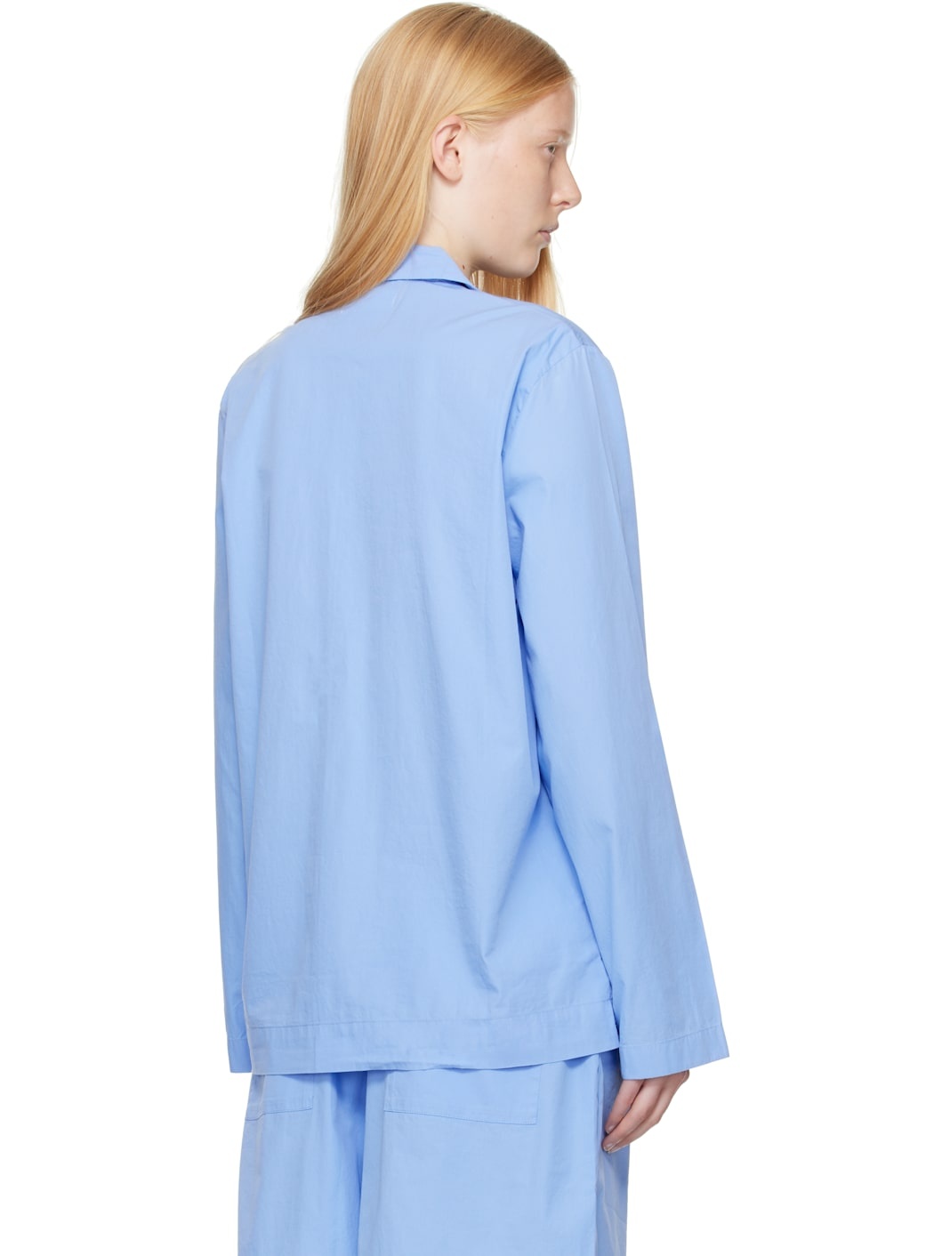 Blue Poplin Long-Sleeved Pyjama Shirt - 3