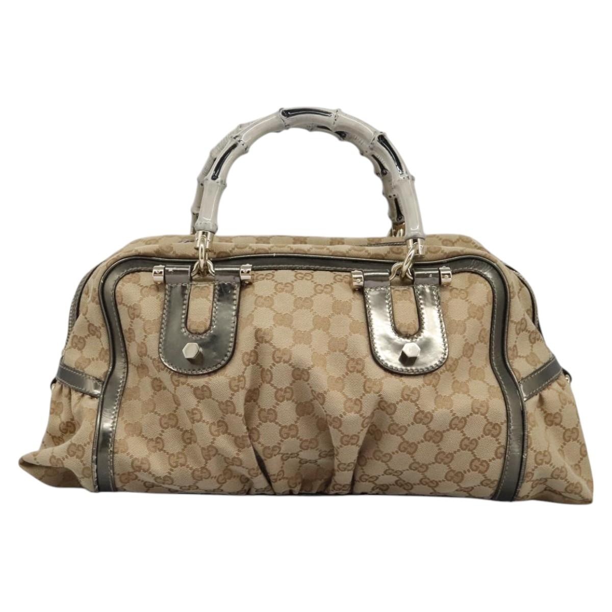 GUCCI Bamboo GG Canvas Hand Bag Beige - 13